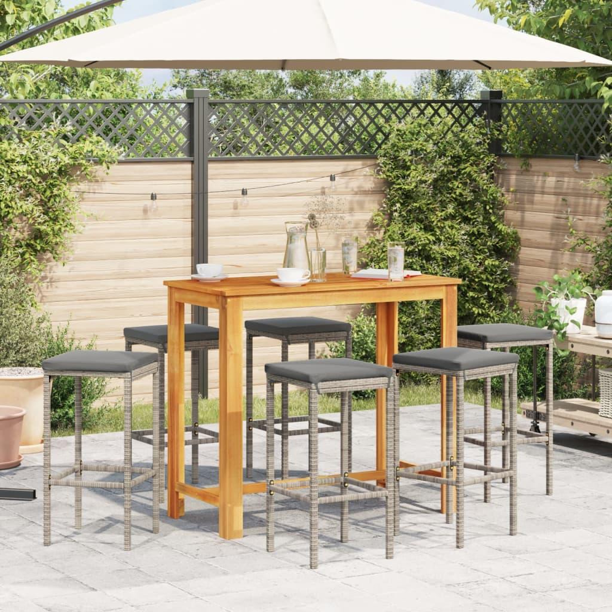 Voir la diapositive 3 : VIDAXL Ensemble de bar de jardin 7 pcs gris bois massif acacia rotin