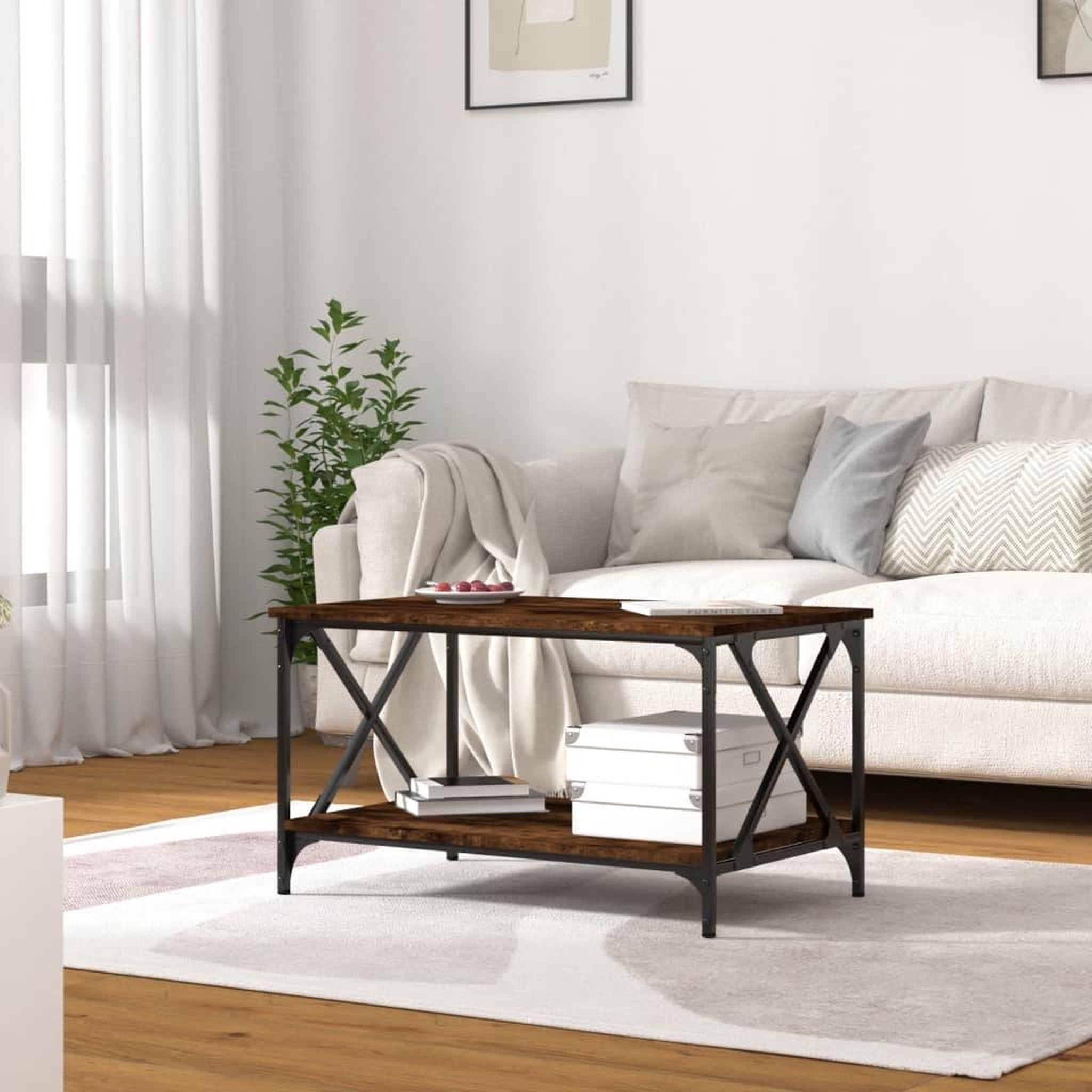Voir la diapositive 3 : VIDAXL Table basse Chene fume 80x50x45 cm Bois d'ingenierie et fer