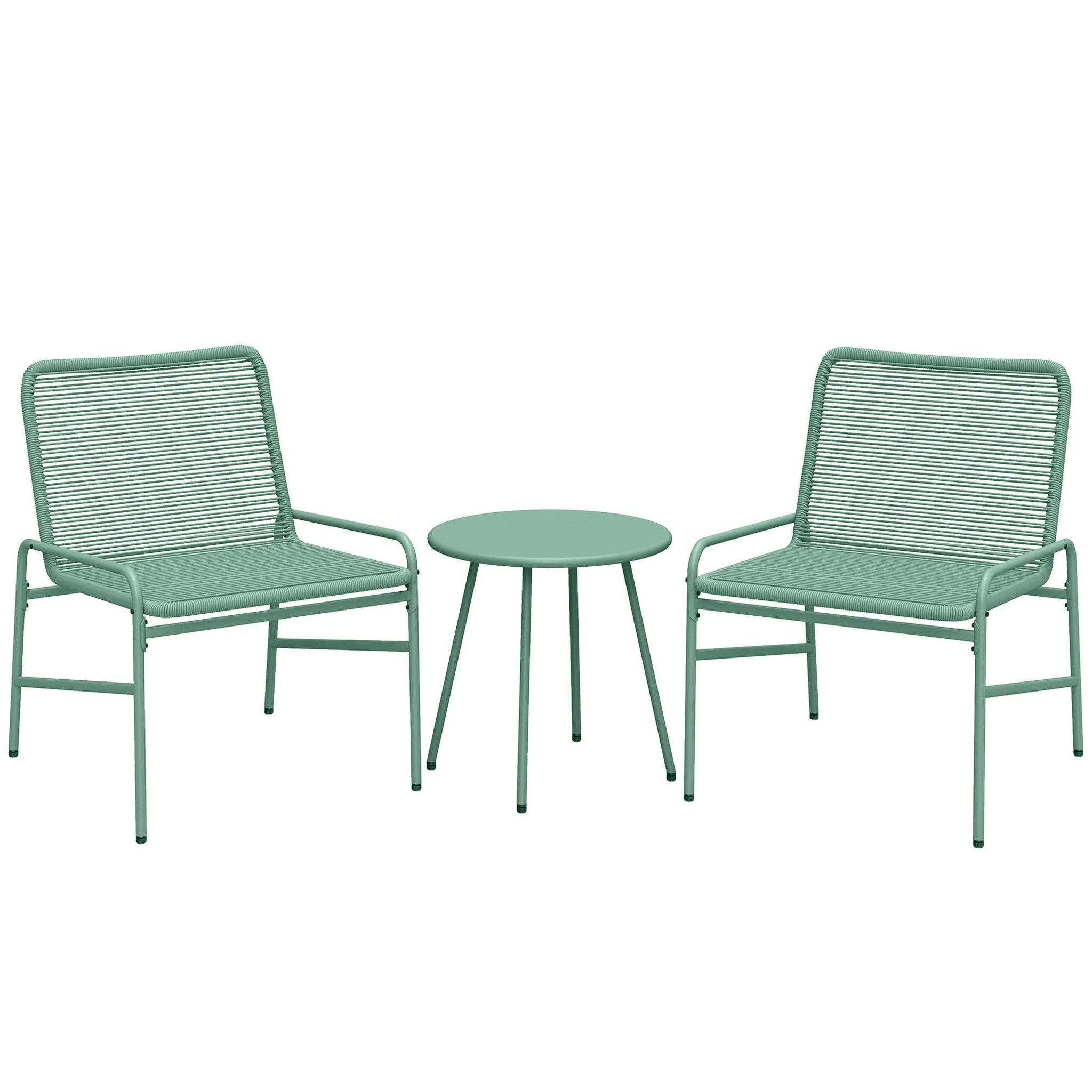 OUTSUNNY Salon de jardin style acapulco 2 places 3 pièces acier résine filaire vert d'eau