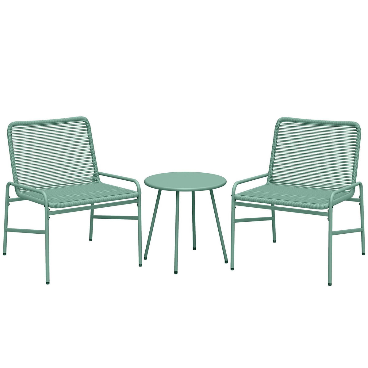 OUTSUNNY Salon de jardin style Acapulco 2 places 3 pièces acier résine filaire vert d'eau