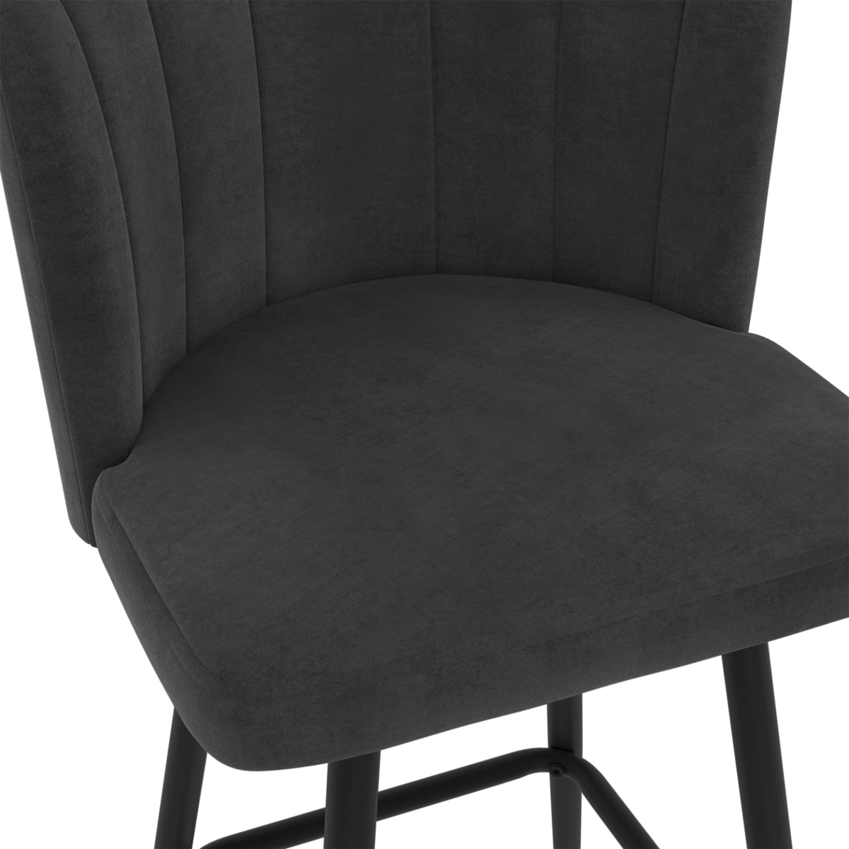 ID MARKET Lot de 2 tabourets de bar coquillage ADELLA gris anthracite en velours pieds noirs