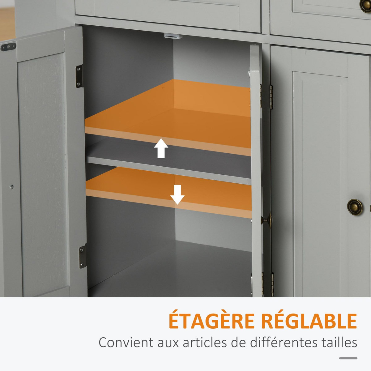 HOMCOM Desserte de cuisine multi rangements 2 tiroirs 2 placard 2 portes avec étagère range-bouteille porte-torchons MDF hévéa