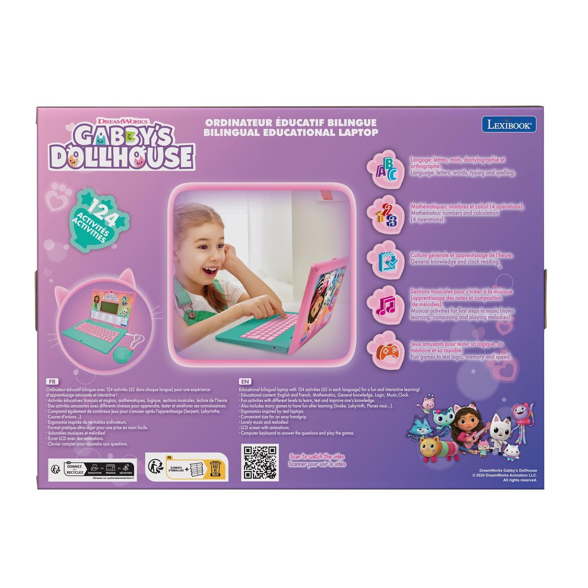 Lexibook Ordinateur portable éducatif bilingue Gabby et la Maison Magique (FR/EN)