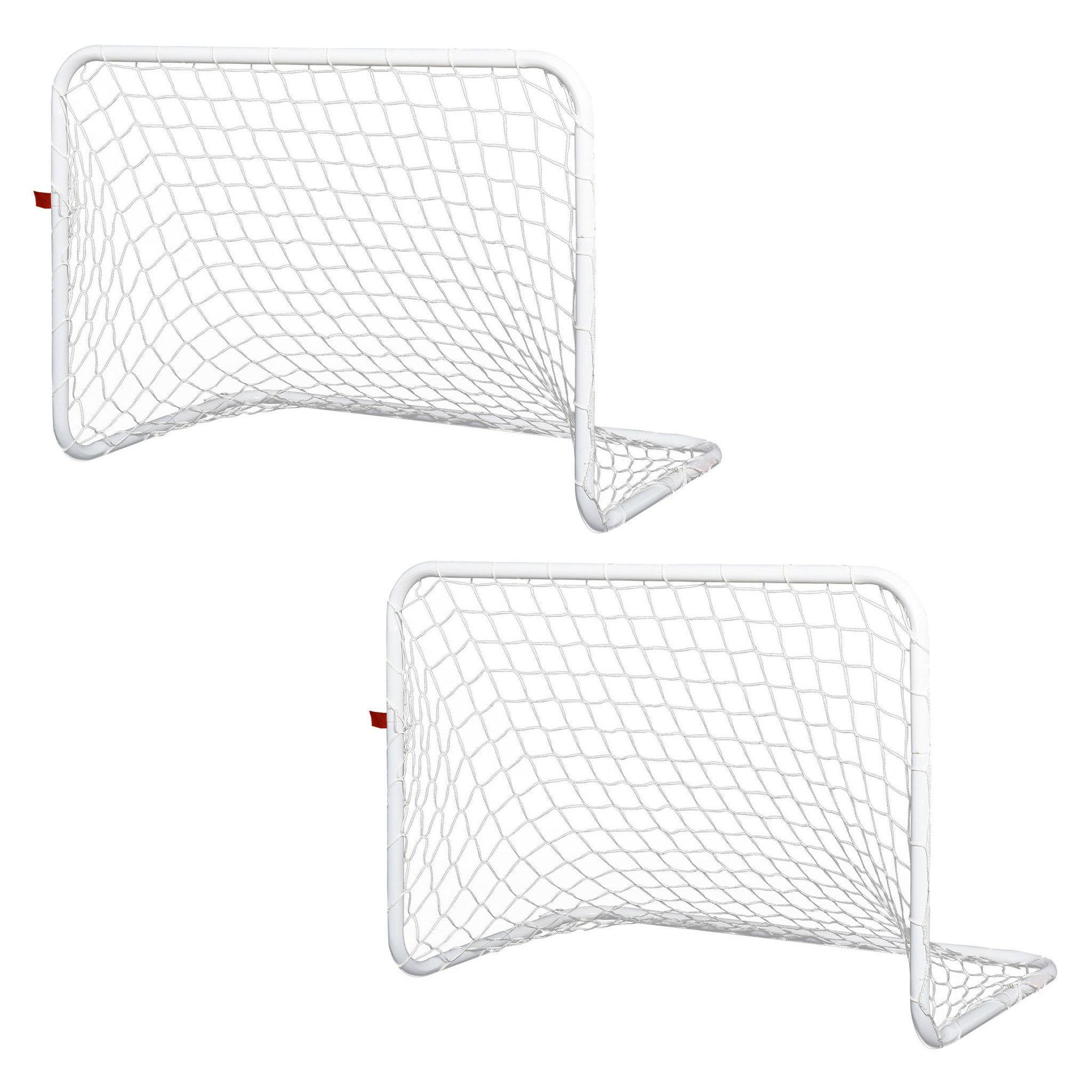 Voir la diapositive 1 : HOMCOM Set de 2 mini cages de football pour enfant - ballon, pompe, piquets inclus - 78L x 46l x 56H cm - métal blanc