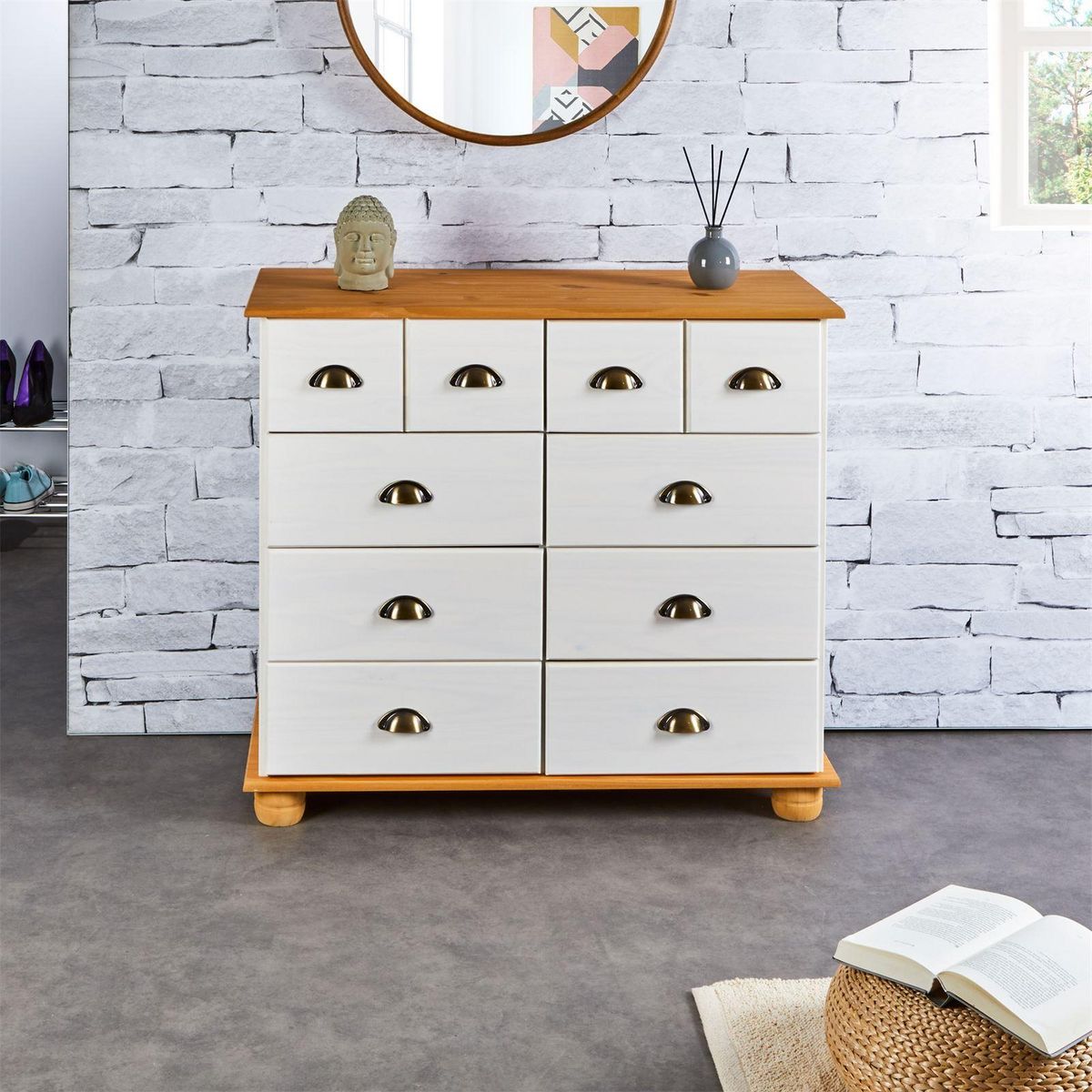 IDIMEX Commode apothicaire COLMAR en pin massif, 8 tiroirs