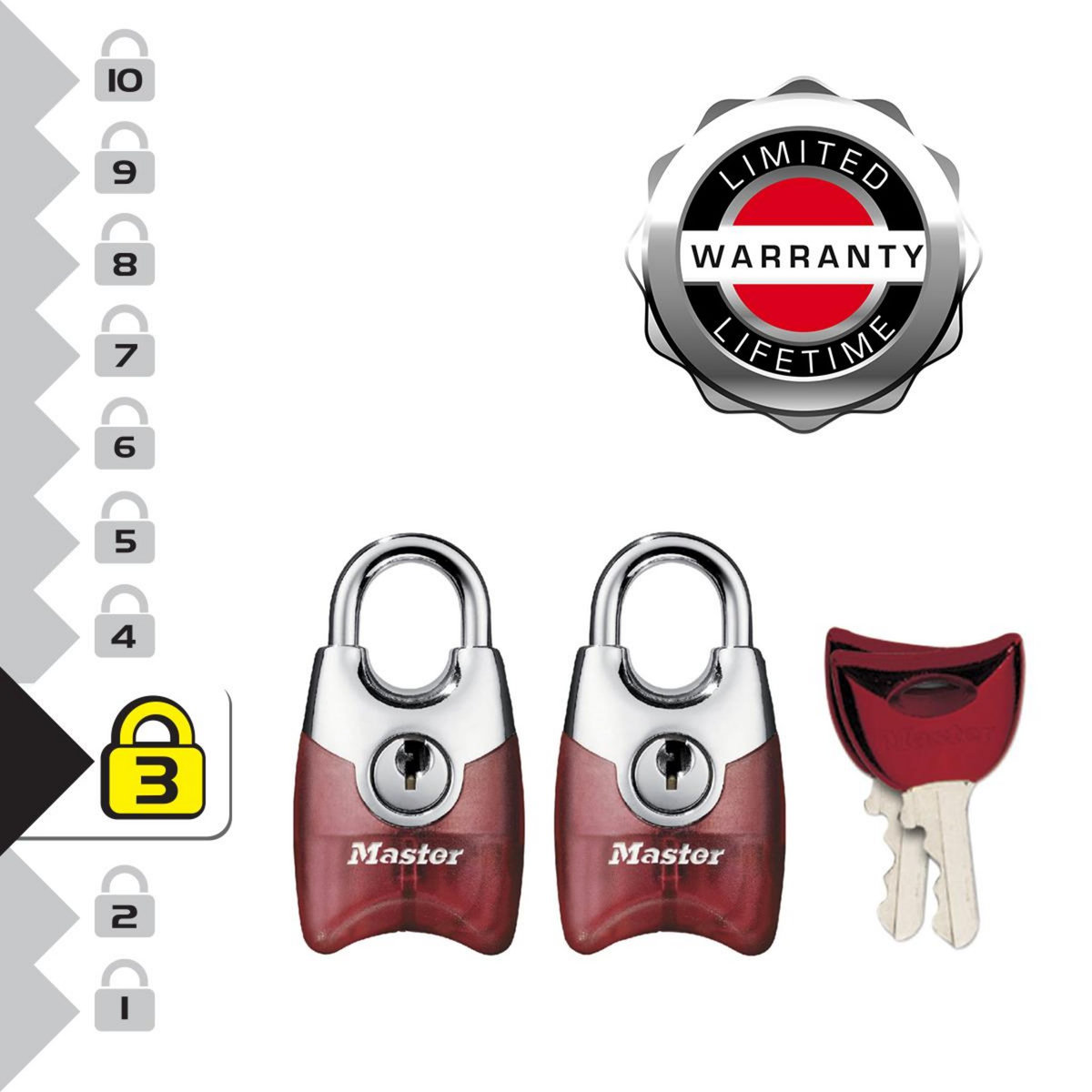 Master lock 4630EURTAST Pack de 2 Cadenas Fusion à Clé et Anse Protégée, Couleur Aléatoire, 4,4 x 2 x 1,4