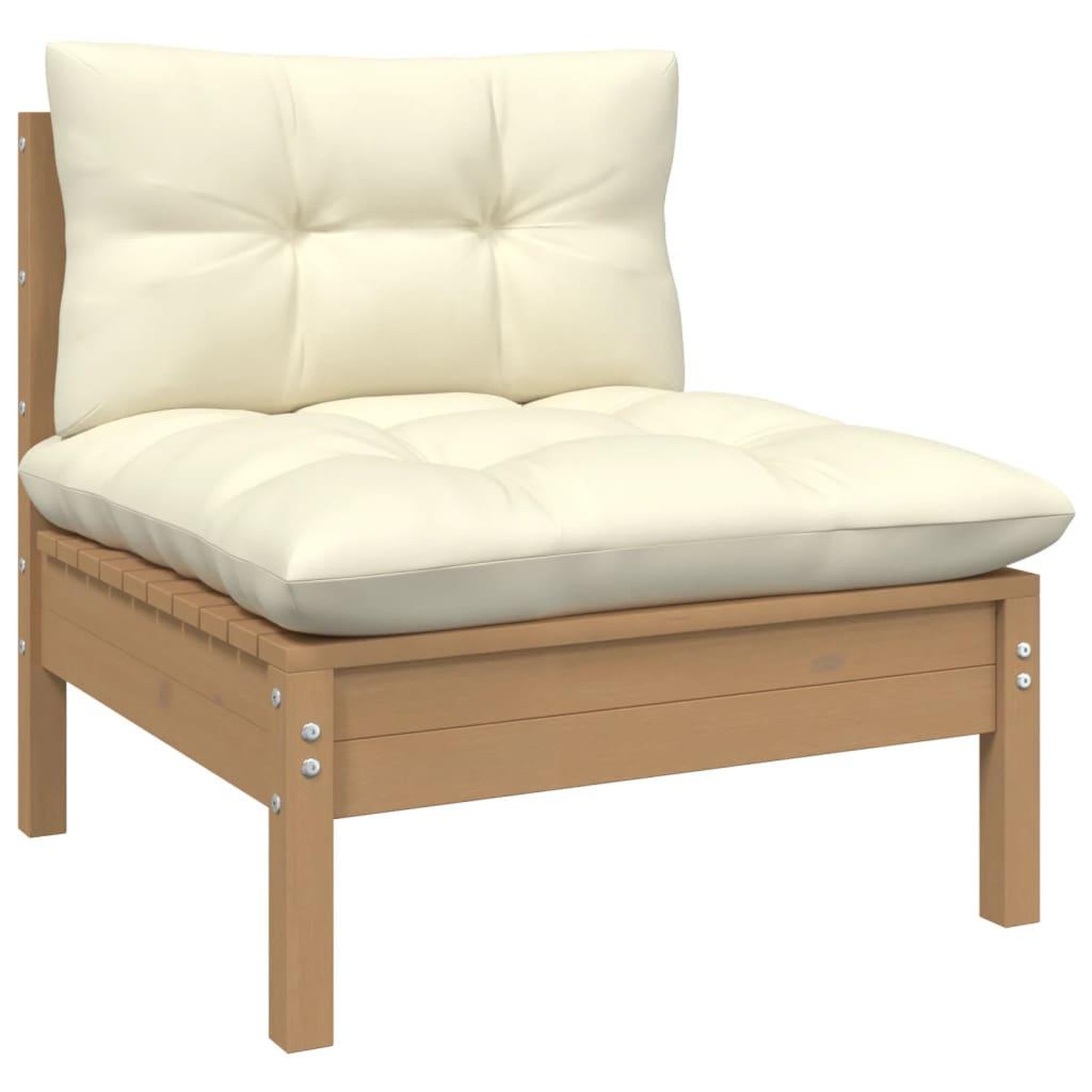 Voir la diapositive 3 : VIDAXL Canape 4 places de jardin et coussins creme Bois de pin solide