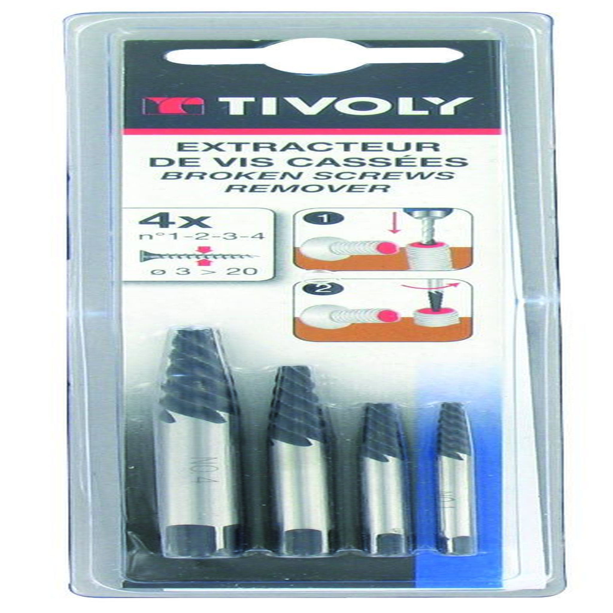 TIVOLY Set d'extracteurs de goujons TIVOLY 11111021234, Diam.2.2 à 4.7 mm