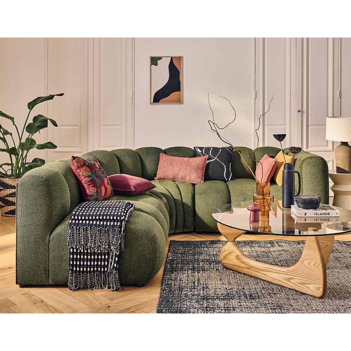 LISA DESIGN Debbie - canapé modulable d'angle gauche 4 places avec accoudoir en tissu texturé