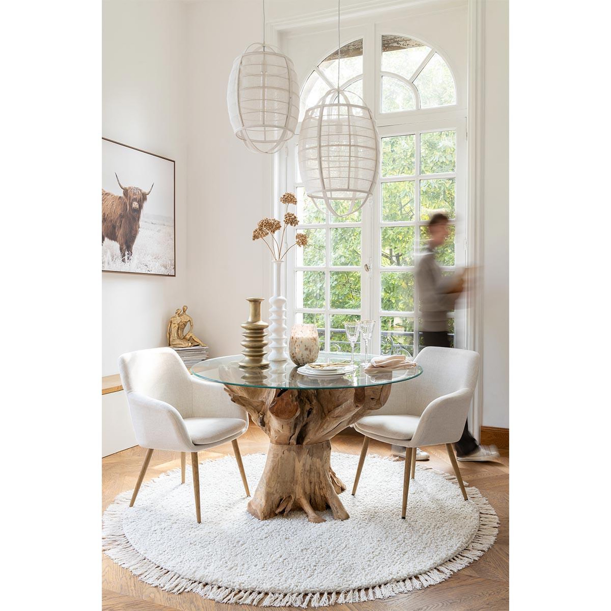 Voir la diapositive 5 : J-LINE Lampe suspension en bambou  ion  37cm blanc