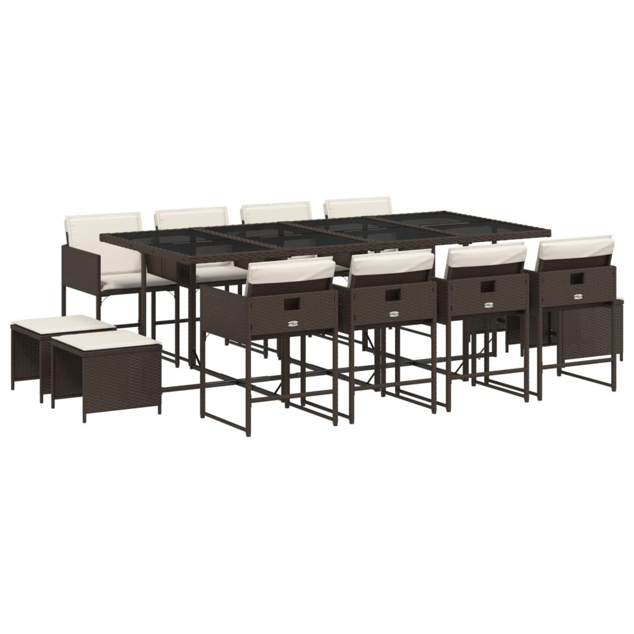 Voir la diapositive 2 : VIDAXL Ensemble a manger de jardin avec coussins 13 pcs marron rotin