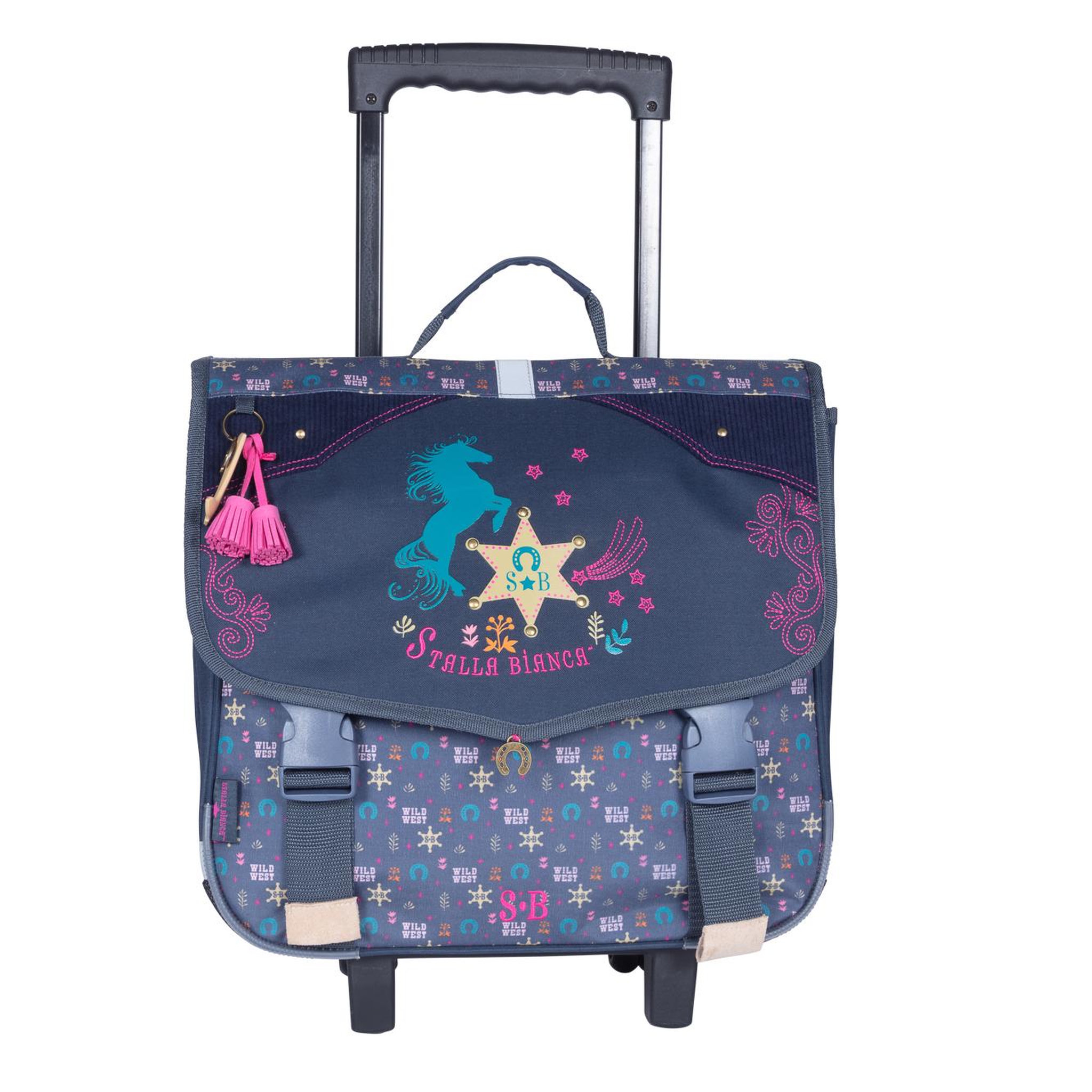 Bagtrotter STALLA BIANCA - Cartable à roulettes 38 cm fille - WESTERN bleu - Trolley primaire