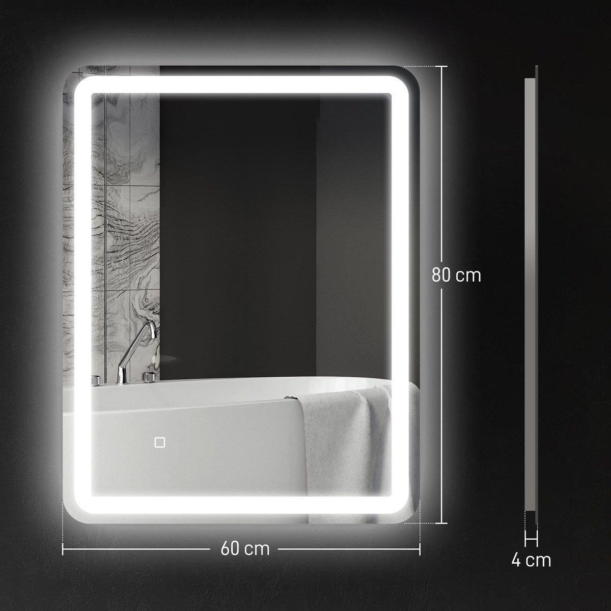 HOMCOM Miroir LED salle de bain réglable 34W antibué tactile dim. 60L x 80H cm