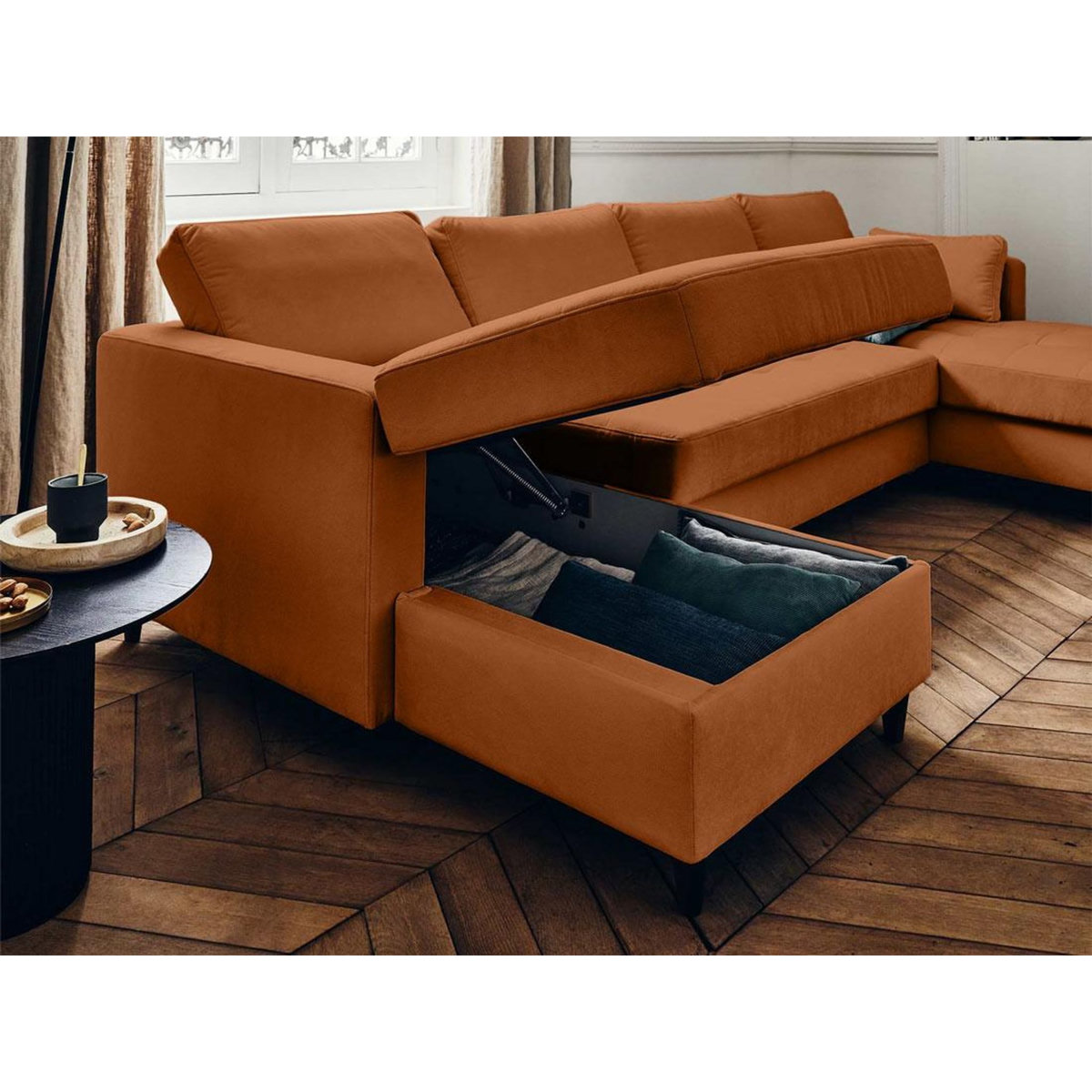 LISA DESIGN Anna - canapé panoramique en u - 7 places - convertible avec coffre - en velours