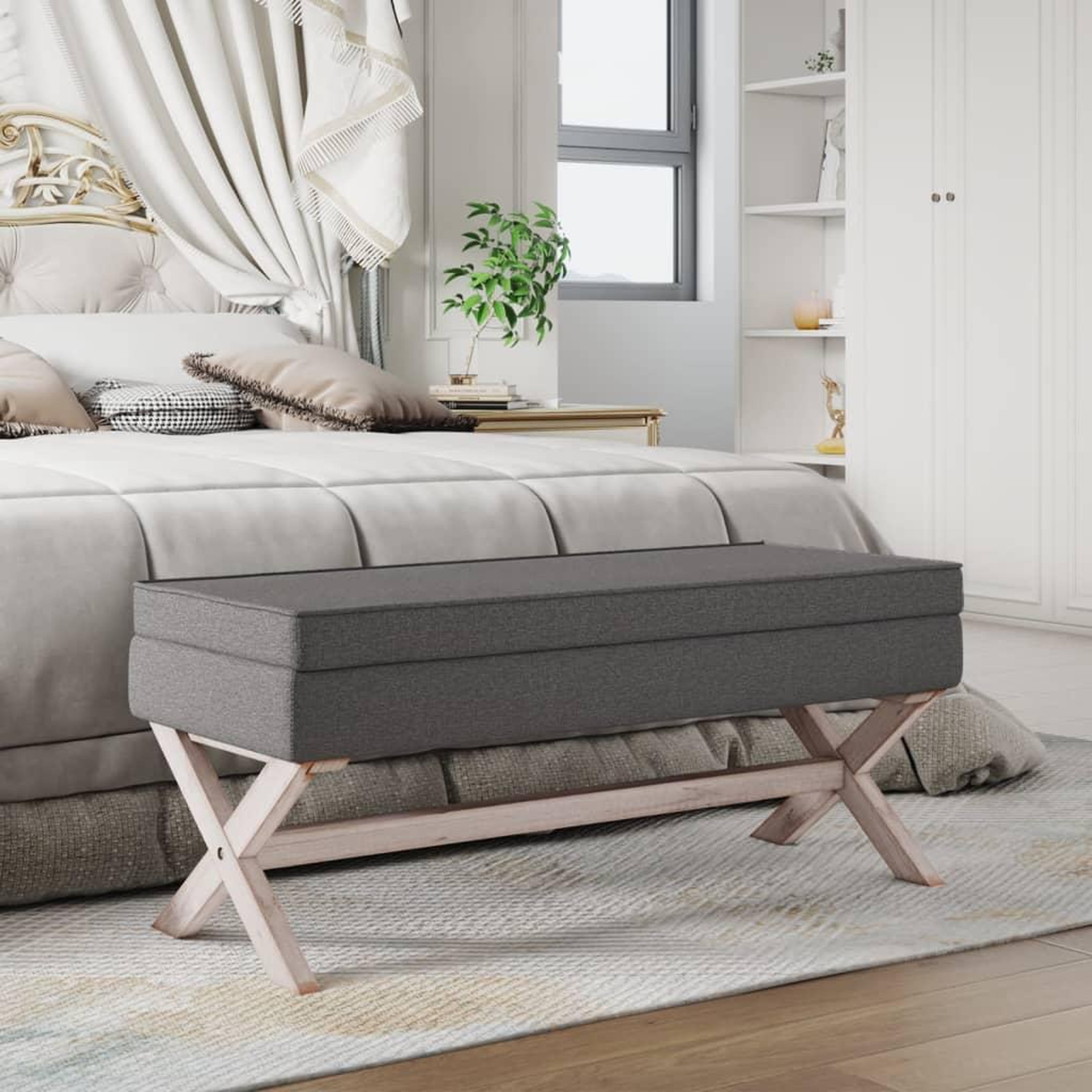 Voir la diapositive 1 : VIDAXL Tabouret de rangement Gris fonce 110x45x49 cm Tissu