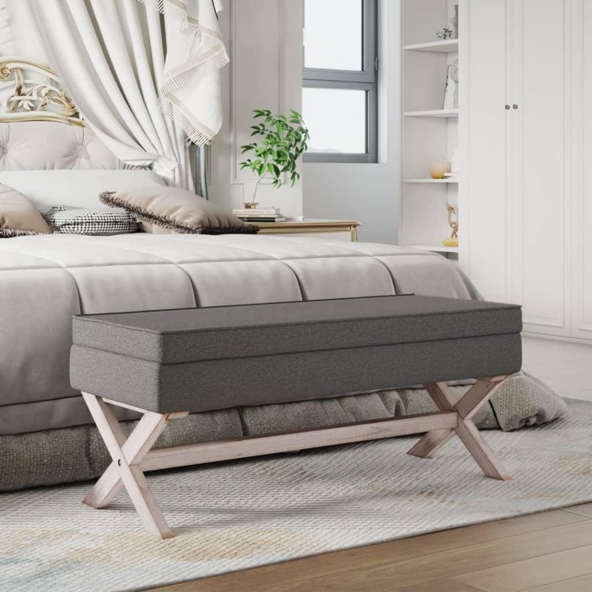 VIDAXL Tabouret de rangement Gris fonce 110x45x49 cm Tissu