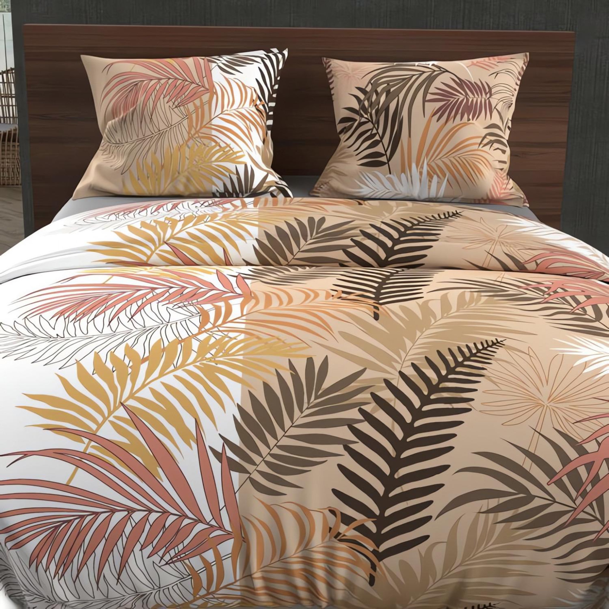 Voir la diapositive 1 : SOLEIL D'OCRE Parure housse de couette en coton 57 fils JUNGLE, par Soleil d'Ocre