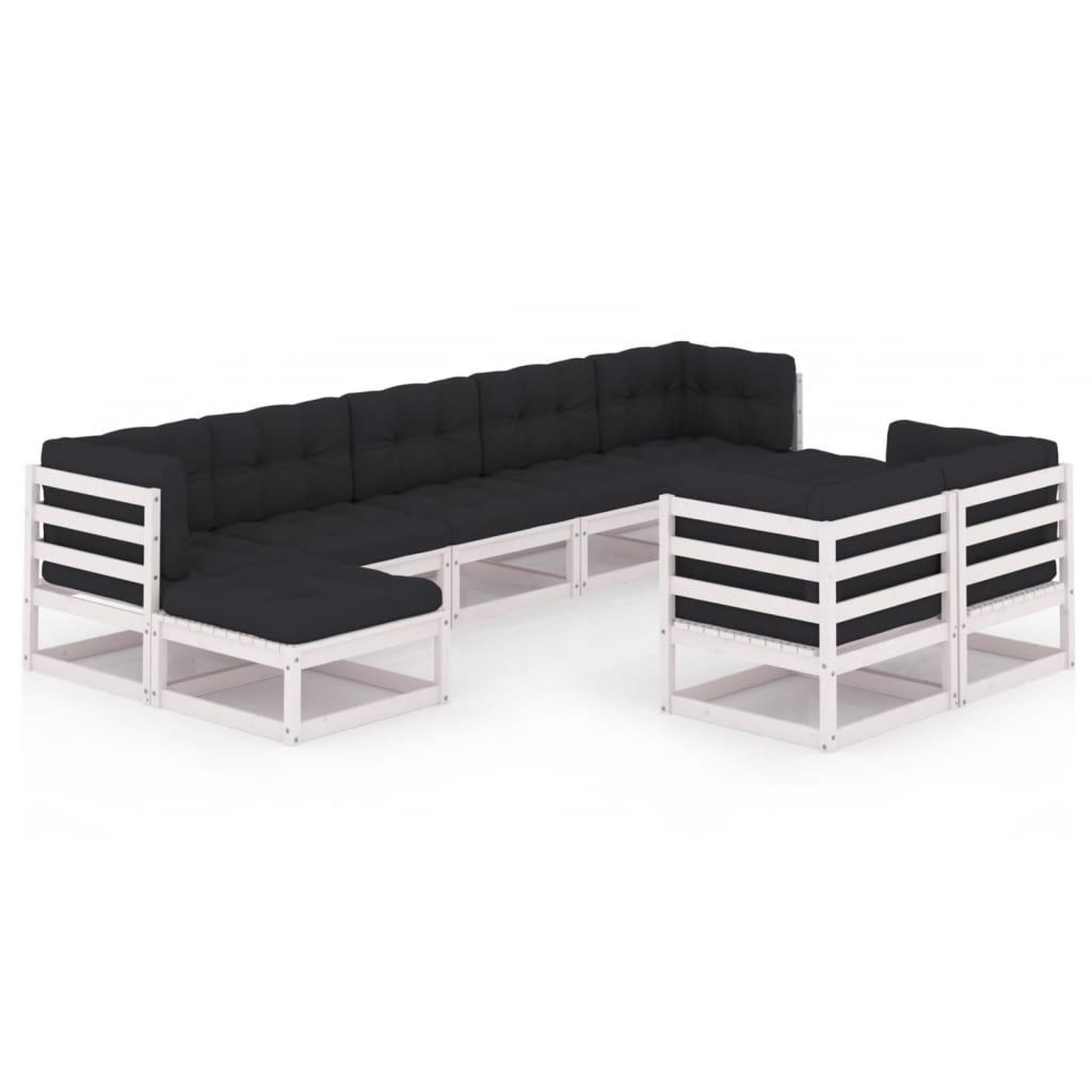 Voir la diapositive 2 : VIDAXL Salon de jardin 9 pcs avec coussins Blanc Bois de pin massif