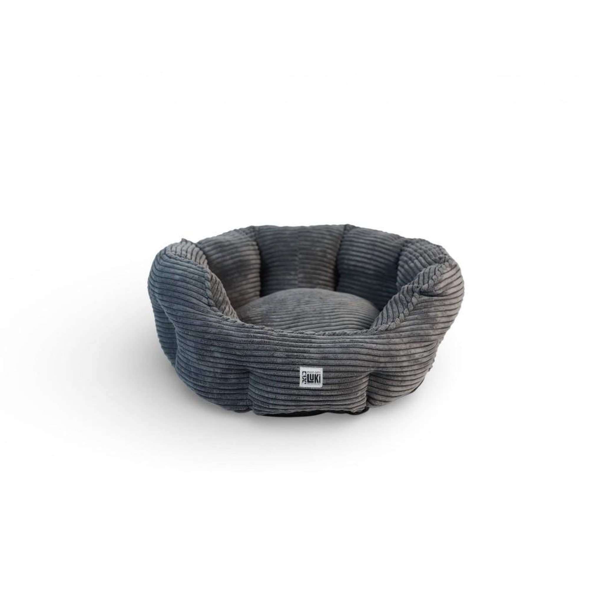 Voir la diapositive 2 : MON AMI LUKI Panier rond antiderapant velours cotele couleur gris pour chien