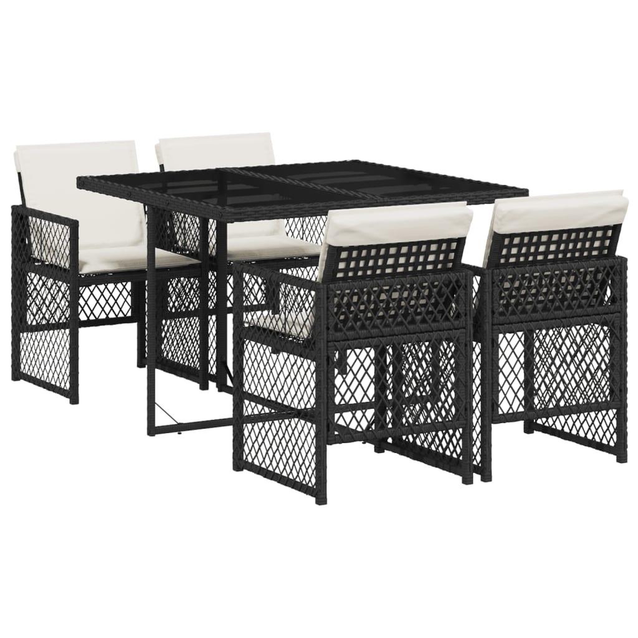 Voir la diapositive 2 : VIDAXL Ensemble a manger de jardin coussins 5pcs noir resine tressee