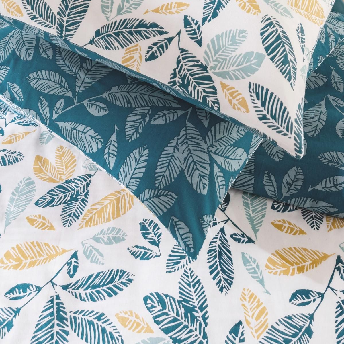 FUTURE HOME Parure de lit 2 personnes en coton 57 fils imprimé bleu