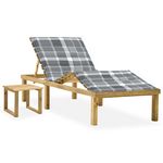VIDAXL Chaise longue de jardin avec table et coussin Pin impregne