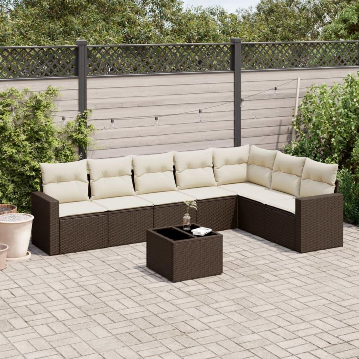VIDAXL Salon de jardin 8 pcs avec coussins marron resine tressee
