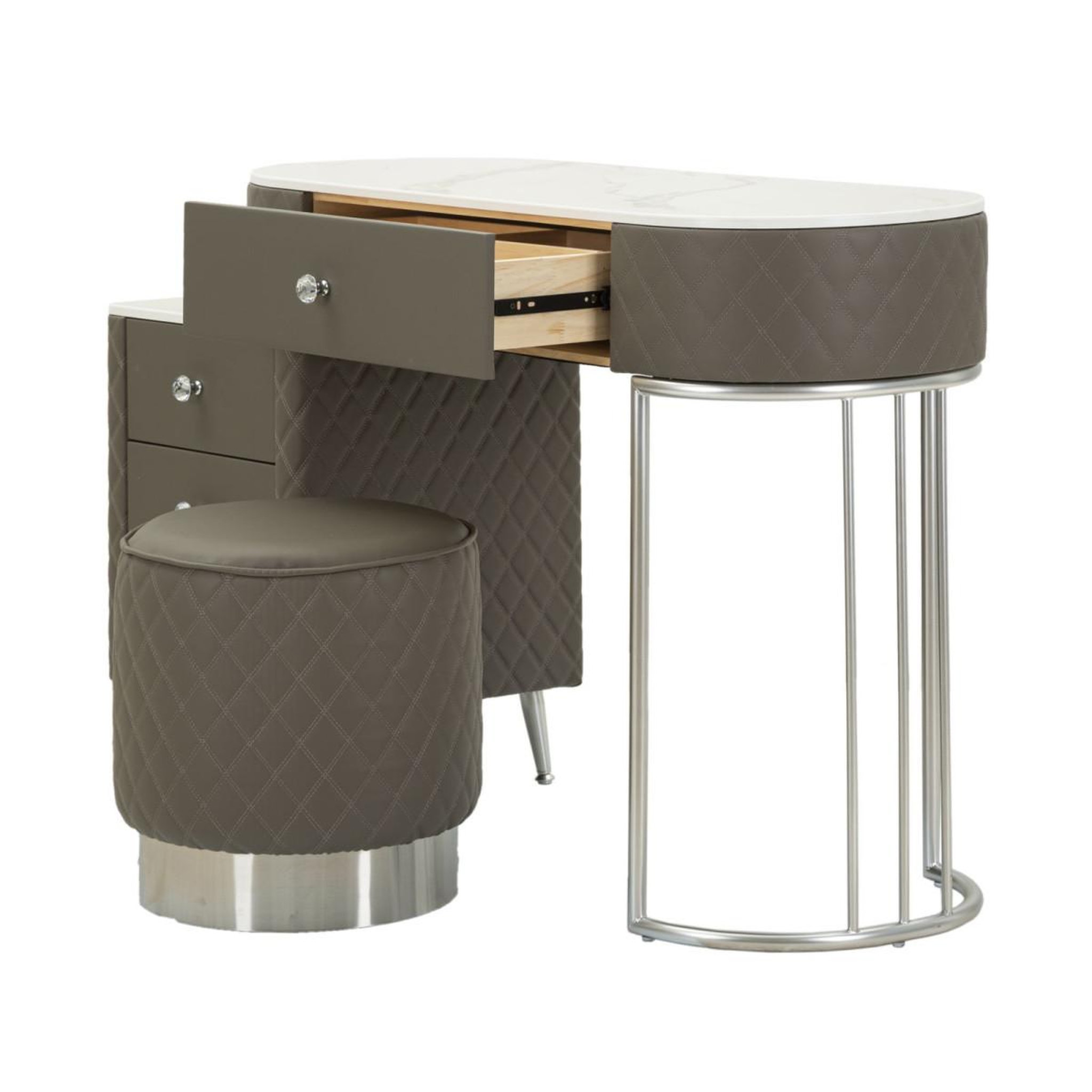 Voir la diapositive 3 : Paris Prix Coiffeuse avec pouf effet marbre  sharon  120 gris & argent