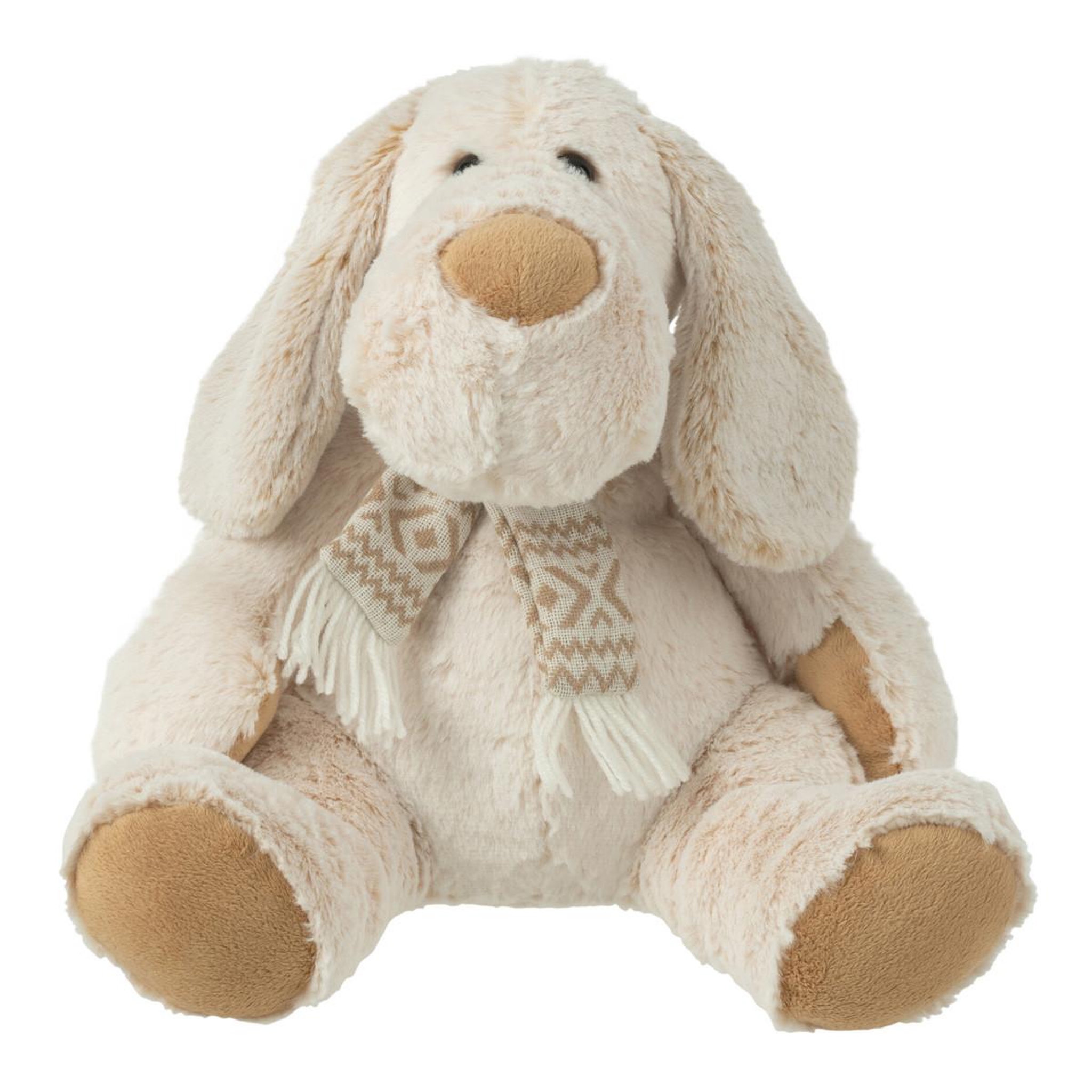J-LINE Peluche chien assis  écharpe  30cm beige