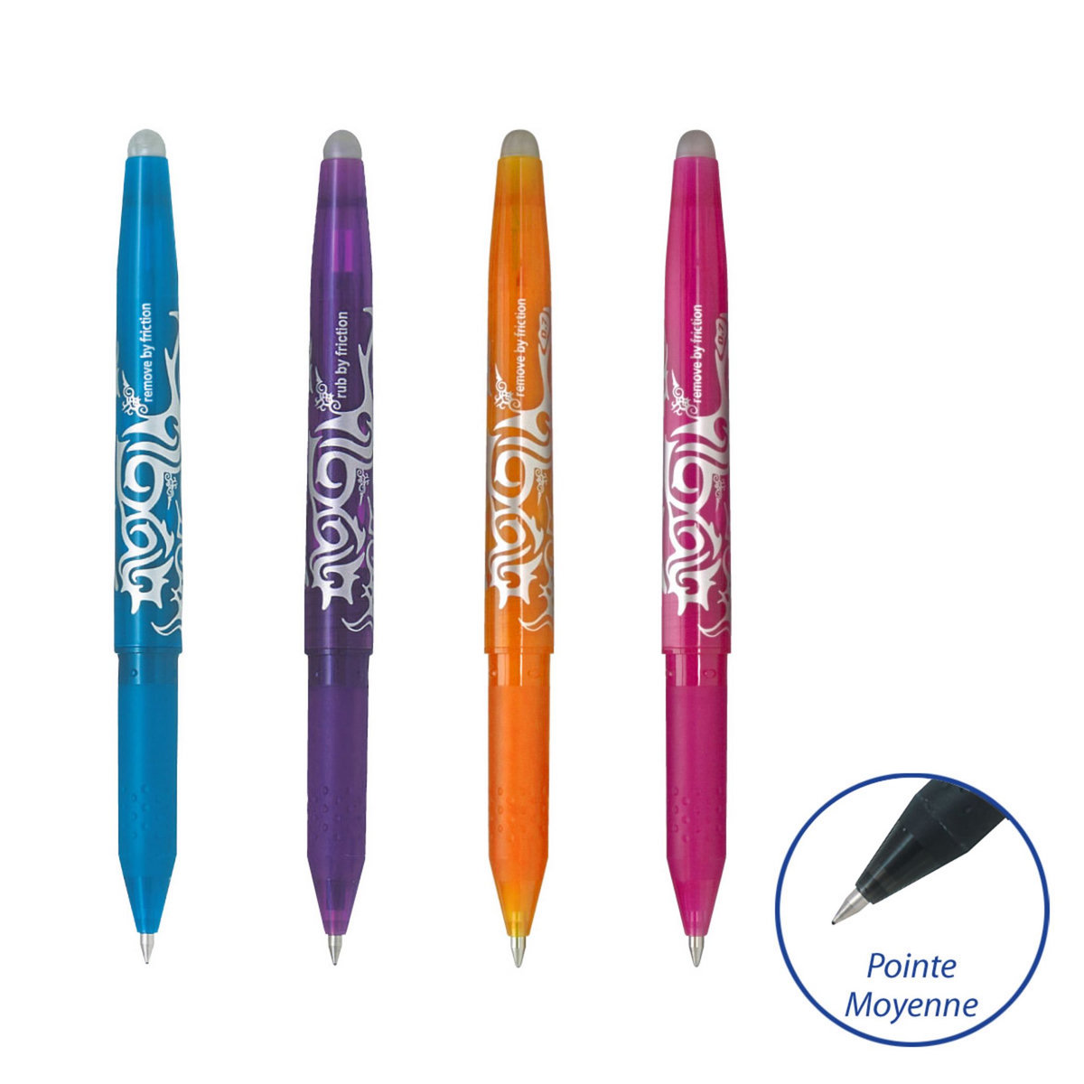 PILOT Lot de 4 stylos roller gel effaçable pointe moyenne FriXion Ball assortiment fantaisie