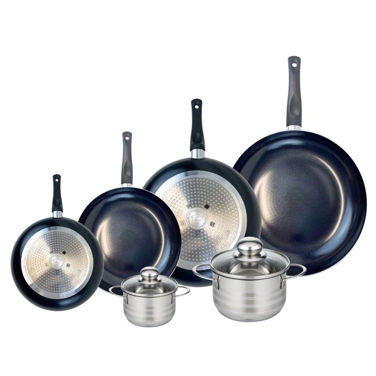 ELO Ensemble de 4 Poêles de cuisson 20, 24, 28 et 32 cm et 2 faitouts 12 et 16 cm Elo Prima Brillant