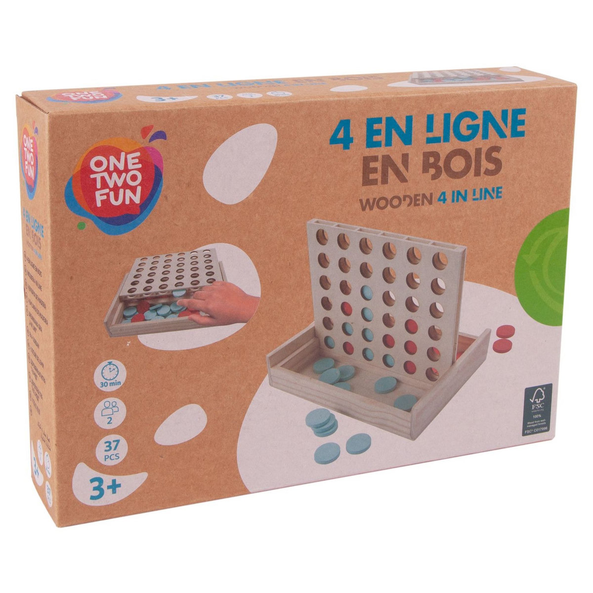 One Two Fun Jeu en bois - 4 Pions en ligne