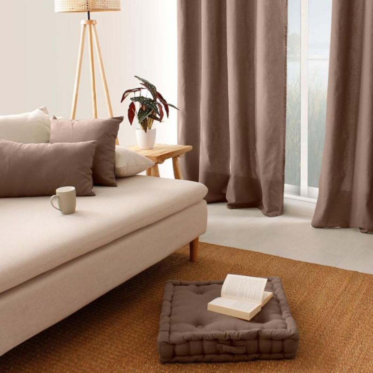 Paris Prix Coussin de Sol Uni  Panama  50x50cm Vison