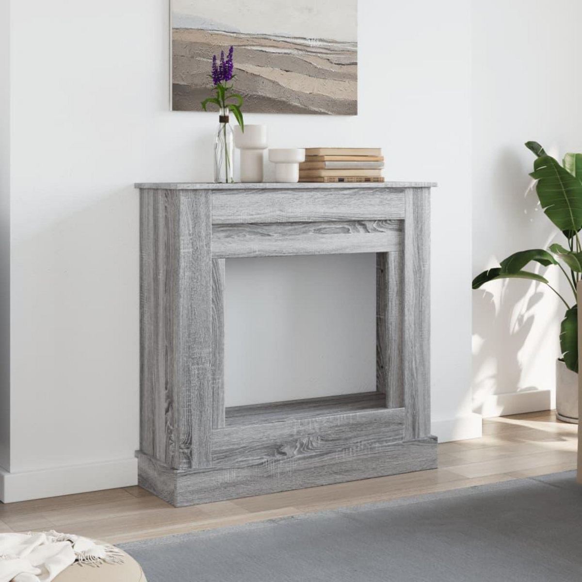 VIDAXL Cadre de cheminee sonoma gris 90x30x90 cm bois d'ingenierie