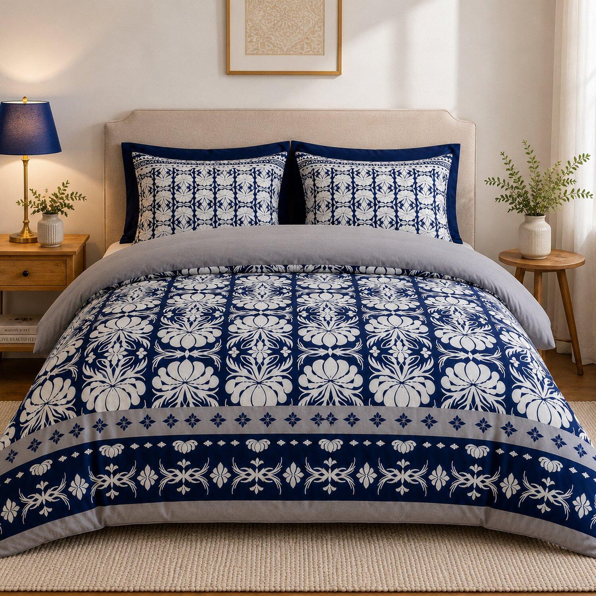 Voir la diapositive 2 : Les Ateliers du Linge Parure housse de couette 100% coton folk
