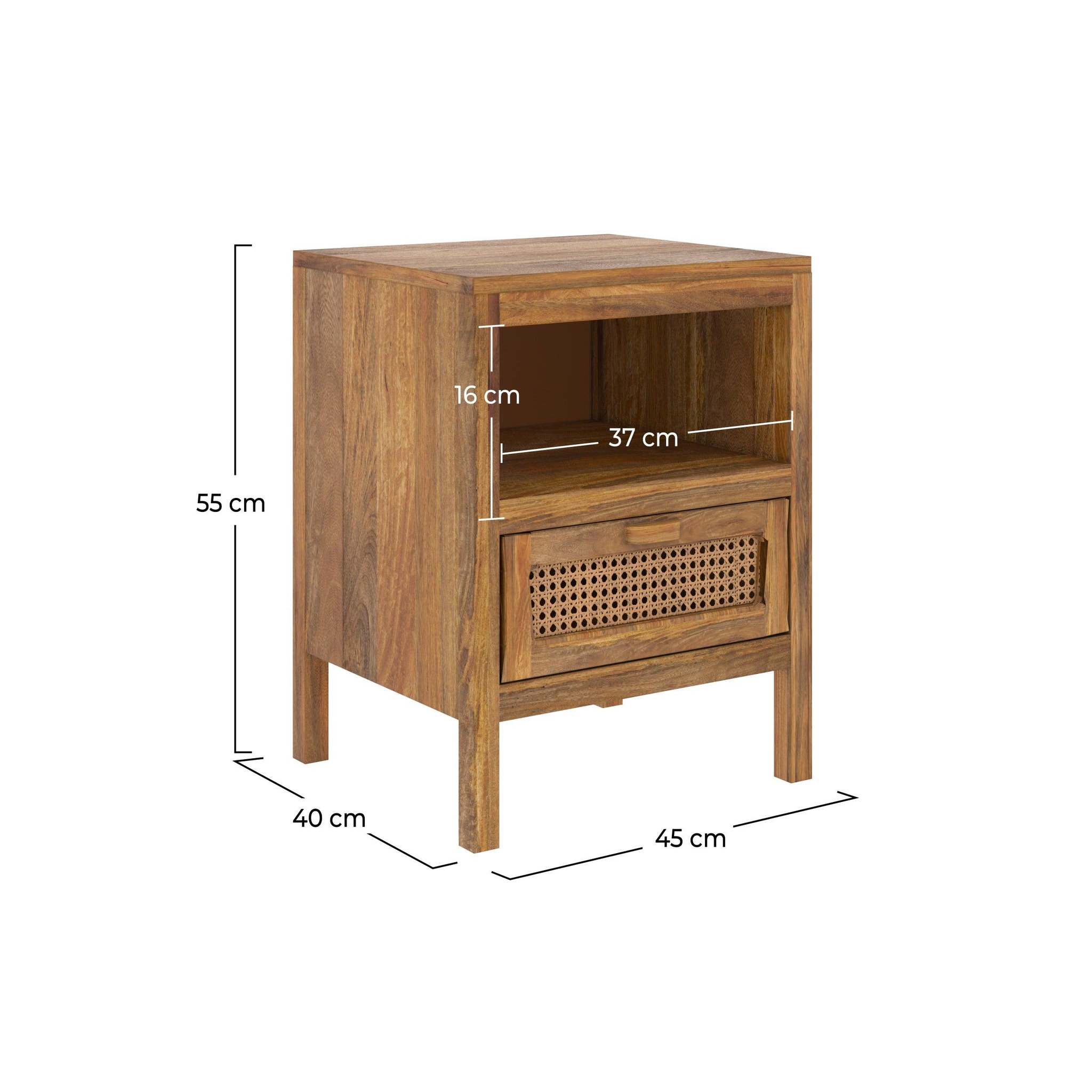 Voir la diapositive 4 : MAISON PAVANE Table de chevet en bois de manguier et cannage , 1 tiroir et 1 niche-Tiki