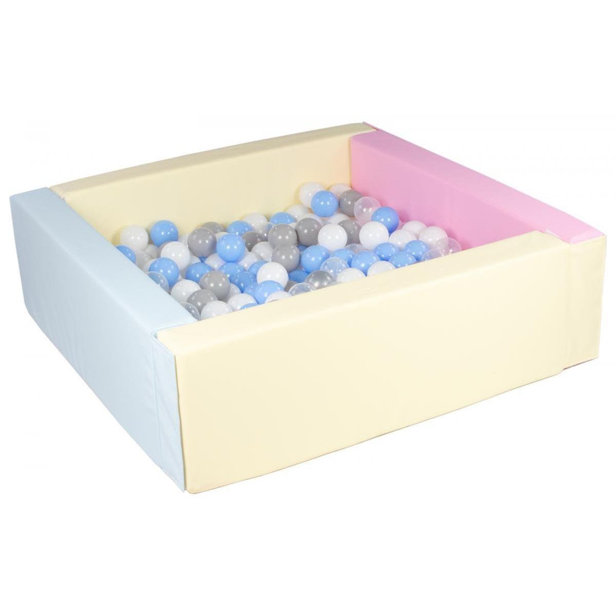 VELINDA Piscine à balles carrée avec 200 balles - bords 3 couleurs/blanc, transparent, bleu clair, gris