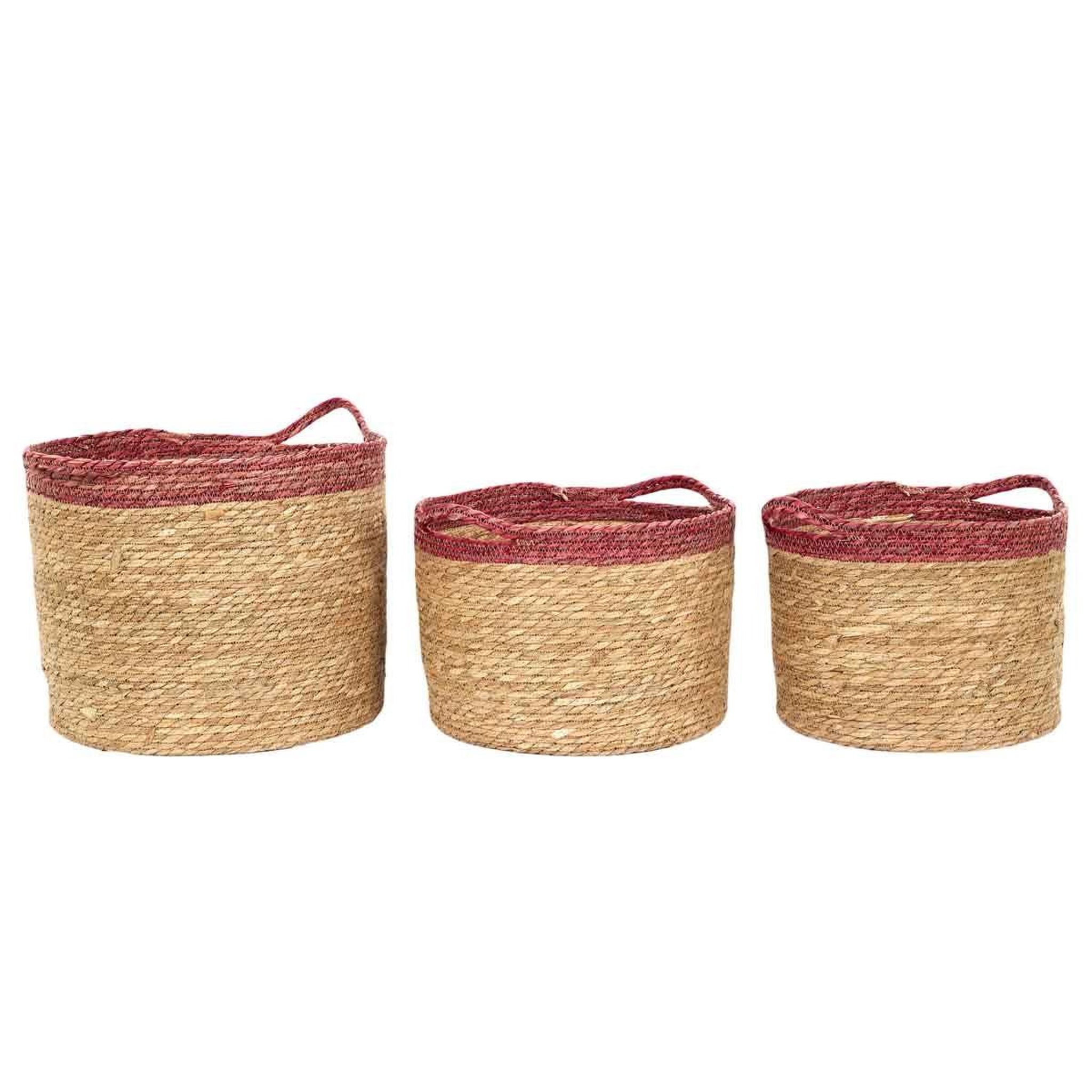 The Home Deco Factory Lot de 3 paniers déco  bicolore tressé  35cm rose