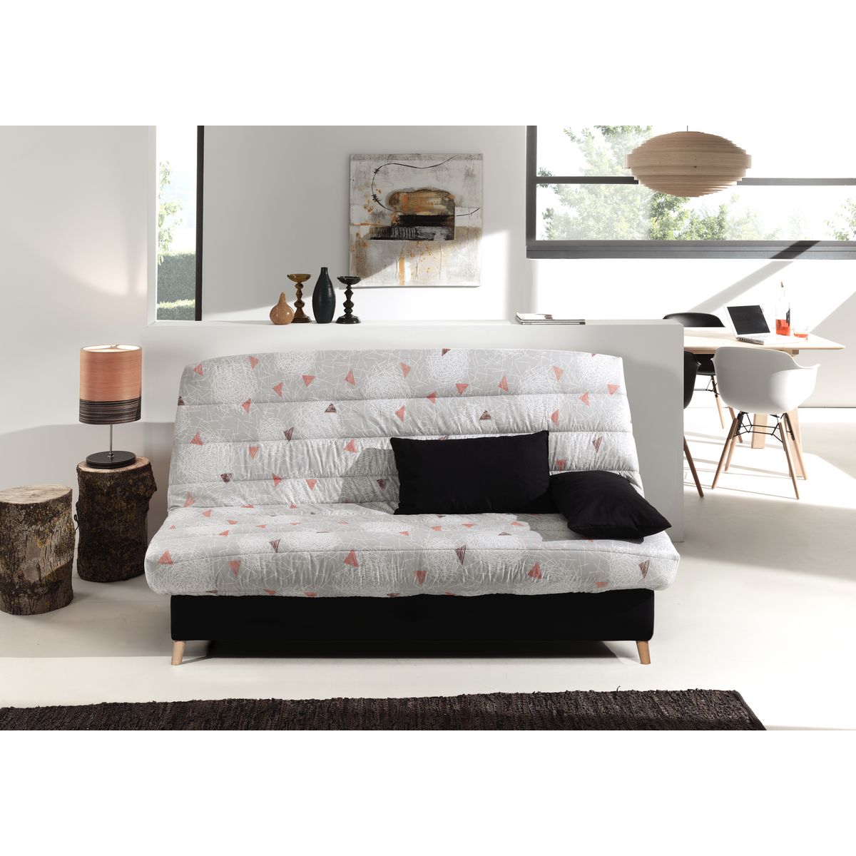 Banquette clic-clac MANAE, matelas 12cm, 25kg/m3 tissu motifs