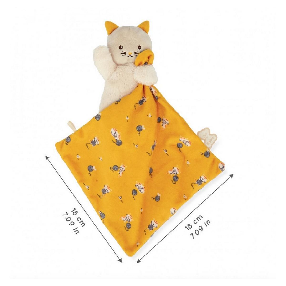 Kaloo Doudou Carre douceur Chat jaune - 18 cm