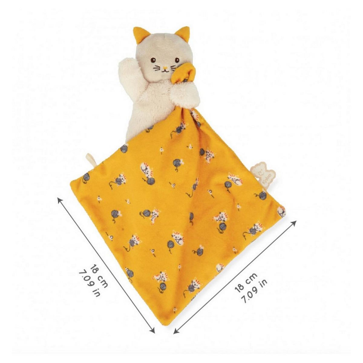 Kaloo Doudou Carre douceur Chat jaune - 18 cm