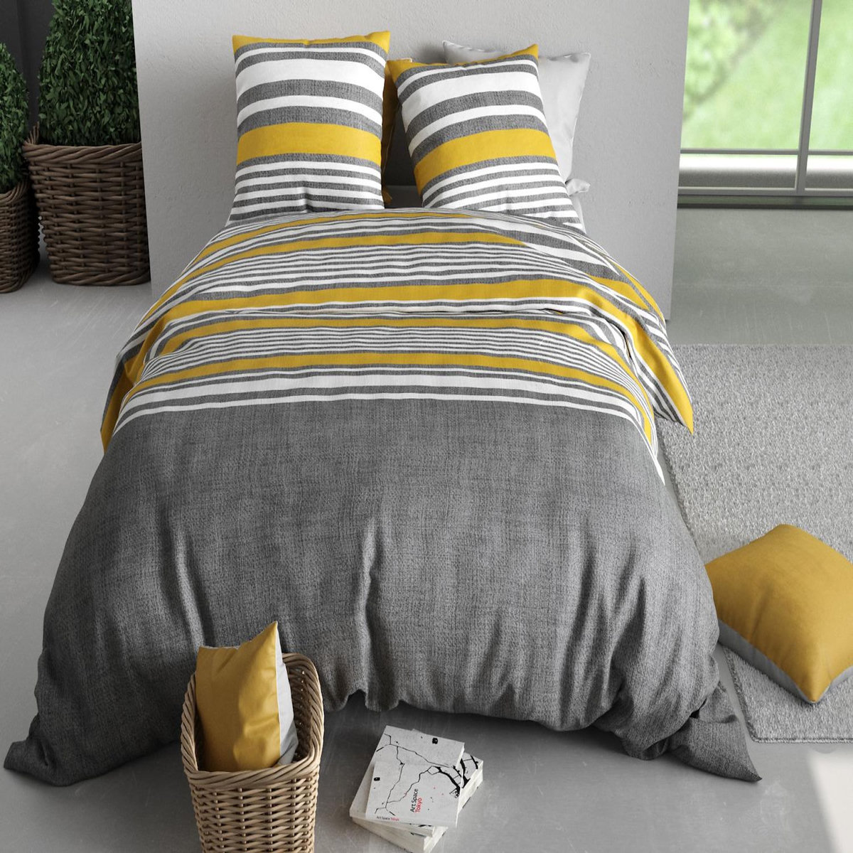 ATELIER DU COTON Parure housse de couette imprimée 100% coton 57fils STUDT