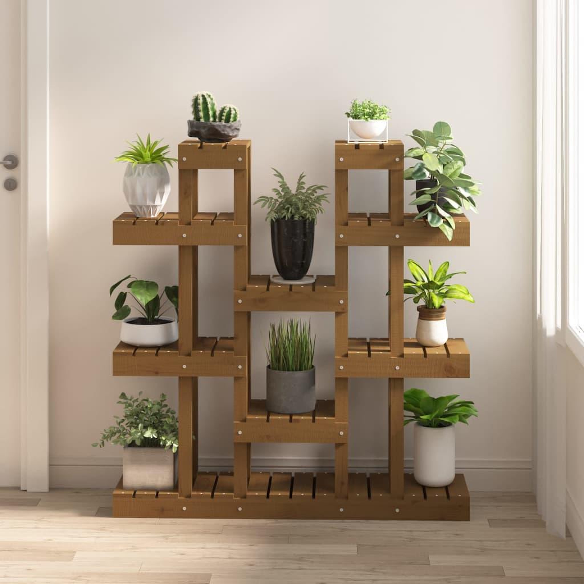Voir la diapositive 1 : VIDAXL Support a plantes Marron miel 104,5x25x109,5 cm Bois massif pin