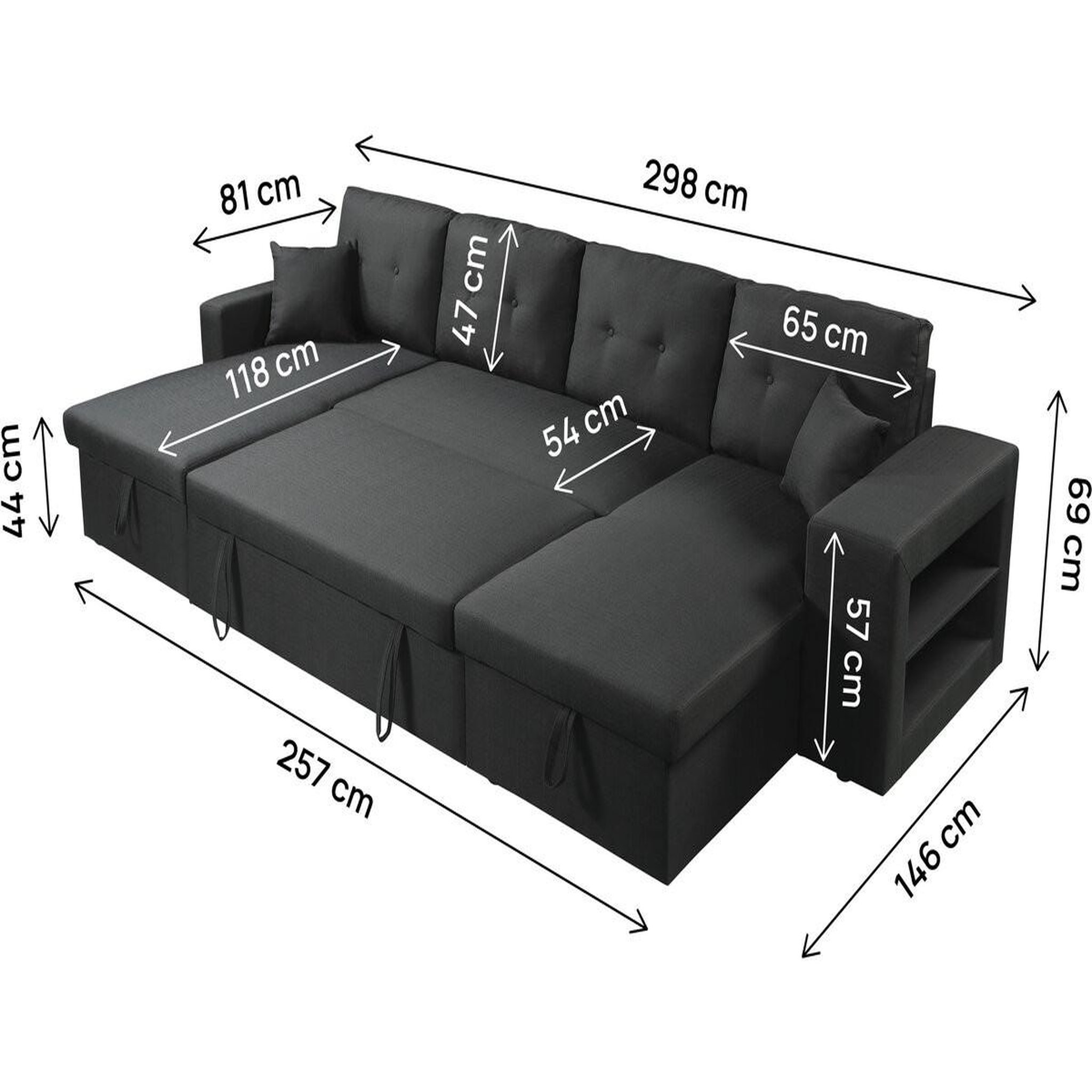 Voir la diapositive 3 : Habitat et Jardin Canapé d'angle panoramique convertible en tissu  axel  - 4 places - noir