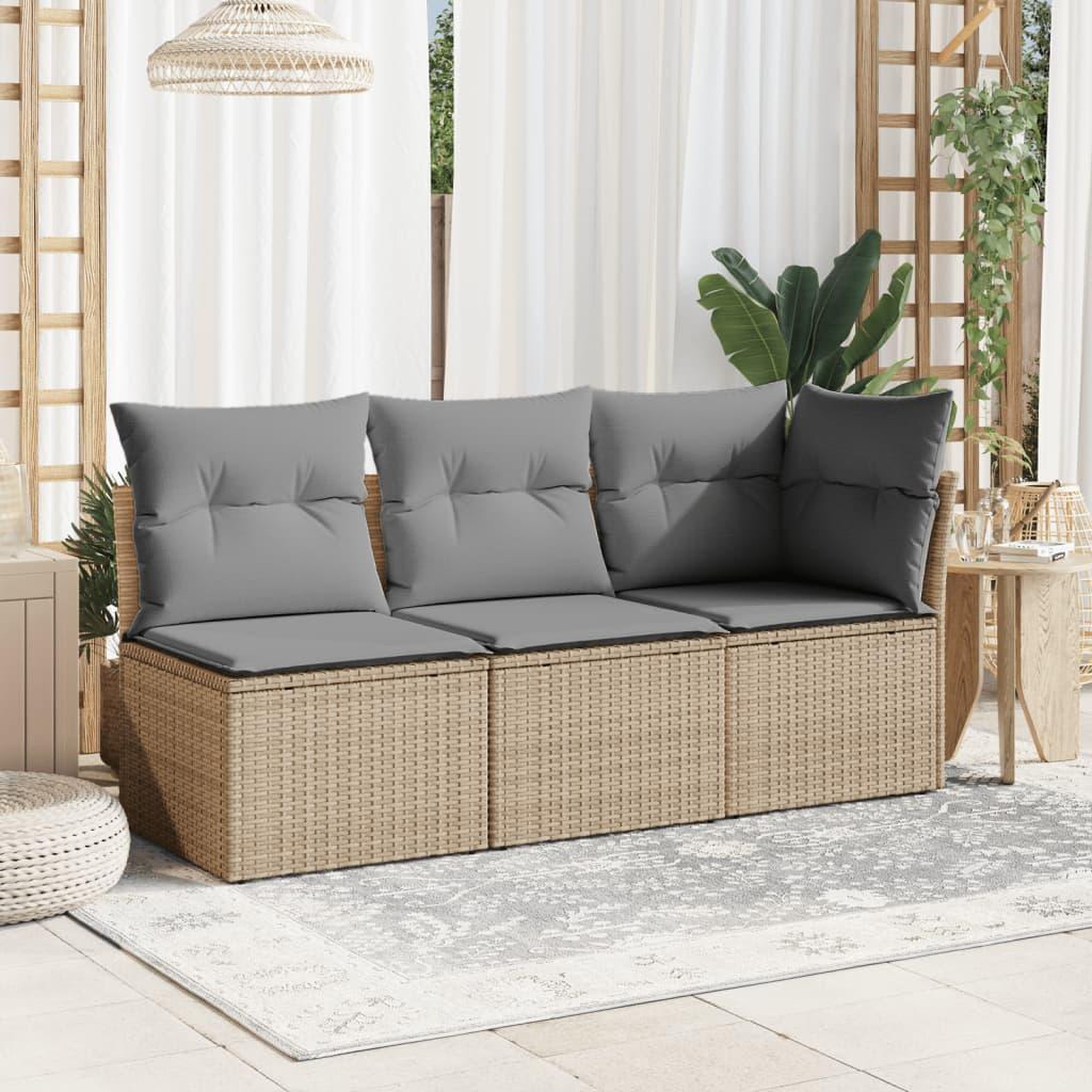 Voir la diapositive 3 : VIDAXL Canape d'angle de jardin avec coussins beige resine tressee