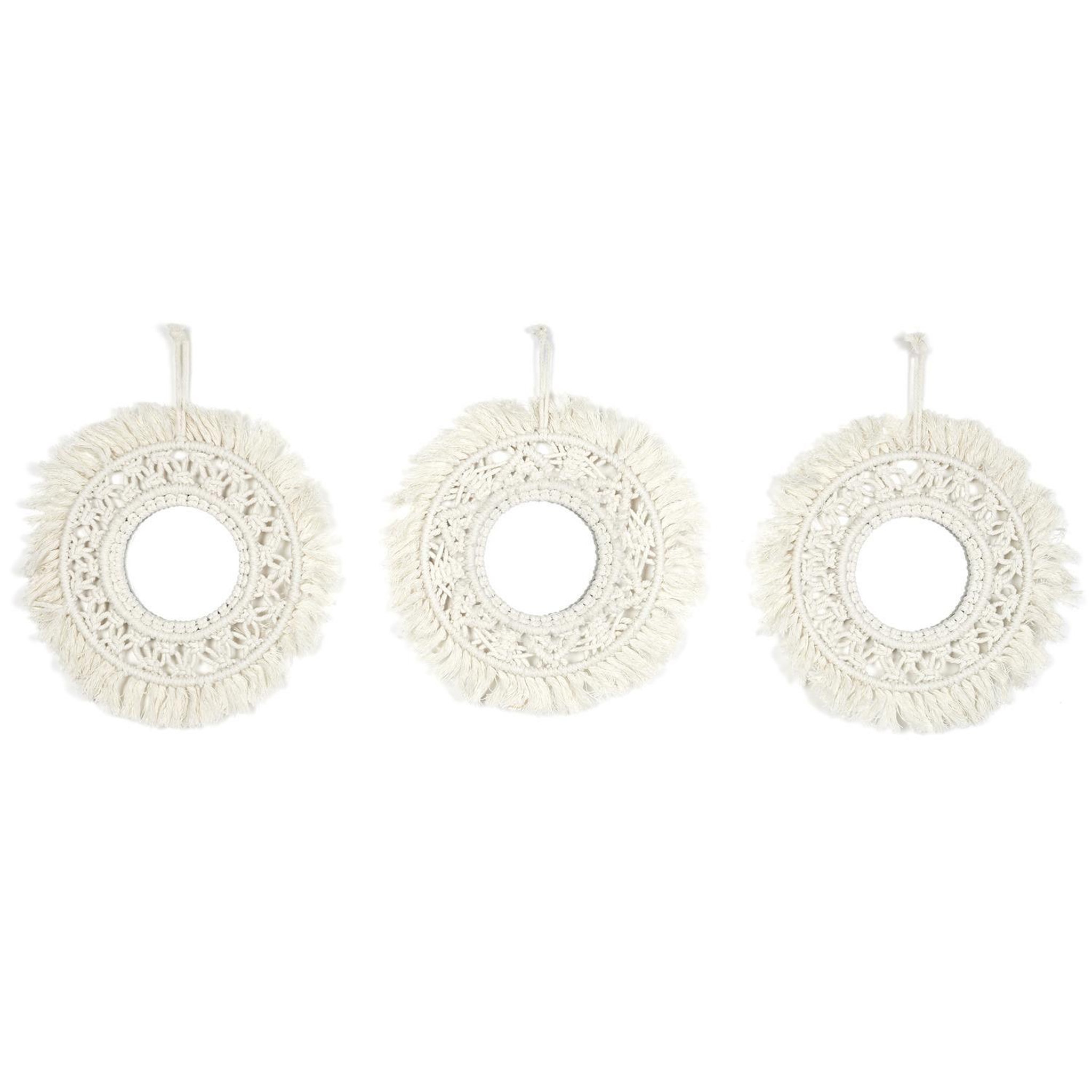 The Home Deco Factory Lot de 3 miroirs ronds bohème - Diam 28 Cm - Beige