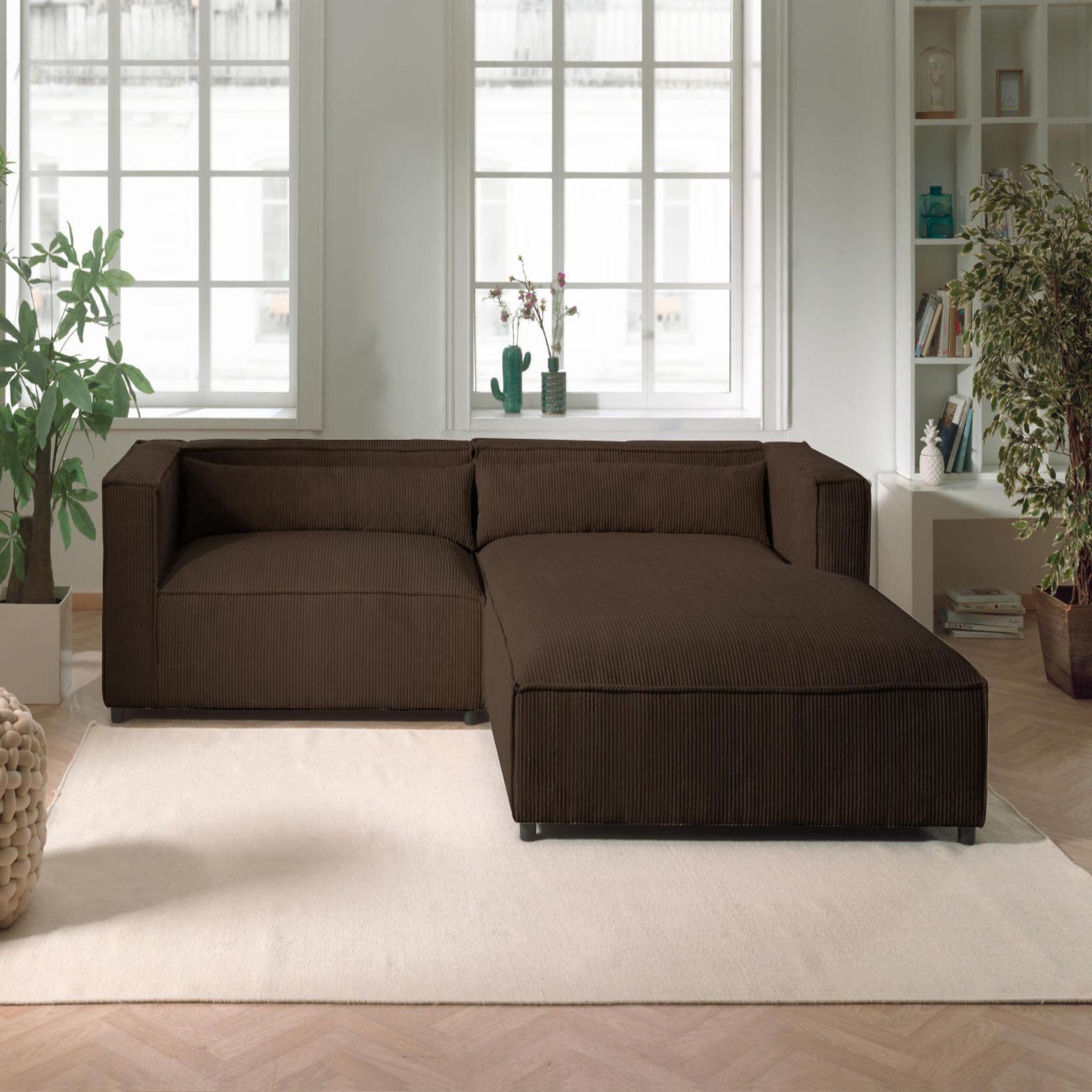Voir la diapositive 5 : BEST MOBILIER Ela - canapé d'angle droit 4 places - en velours côtelé - style contemporain
