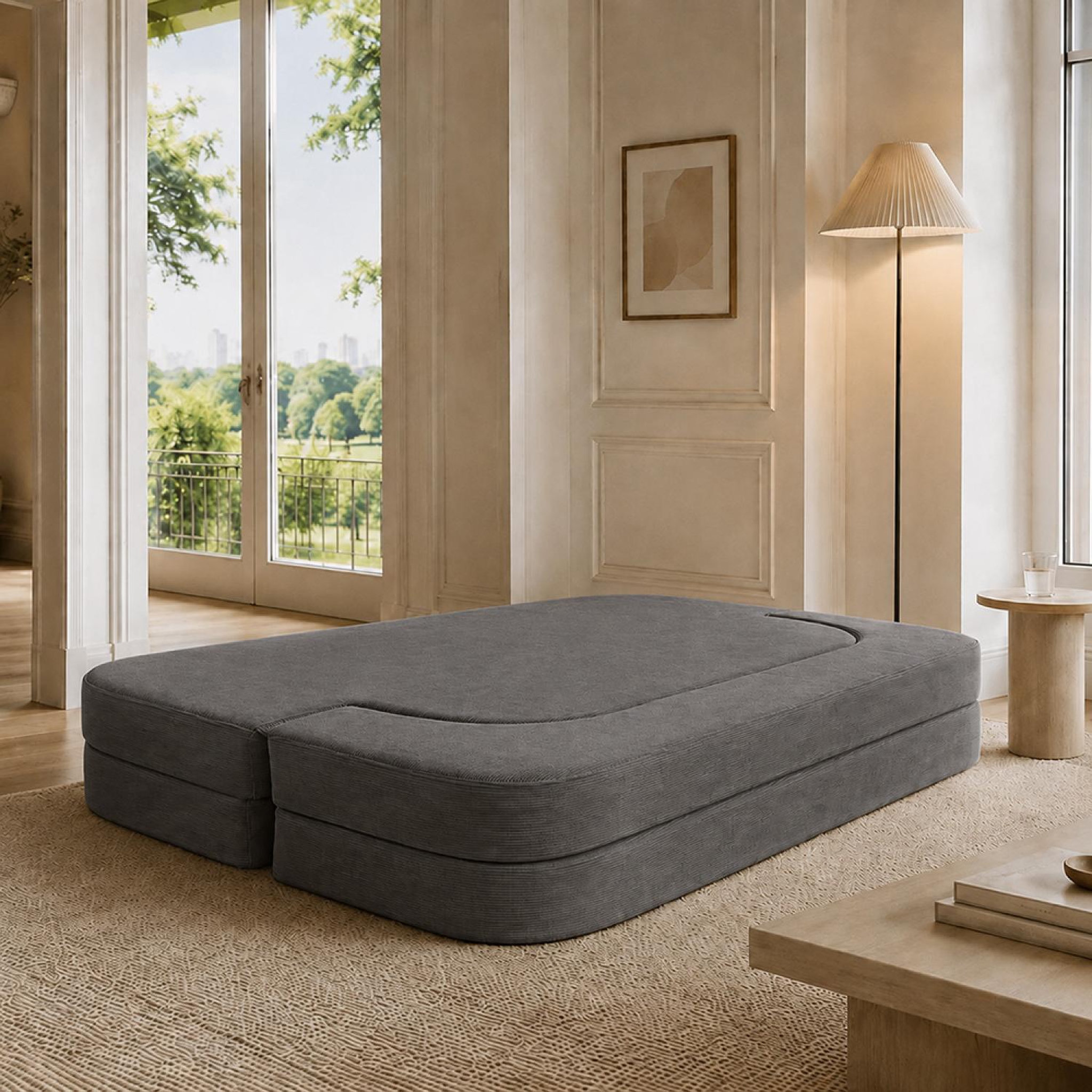 Voir la diapositive 6 : CONCEPT USINE Canapé compressé convertible 2-3 places + couette en velours côtelé gris foncé watford