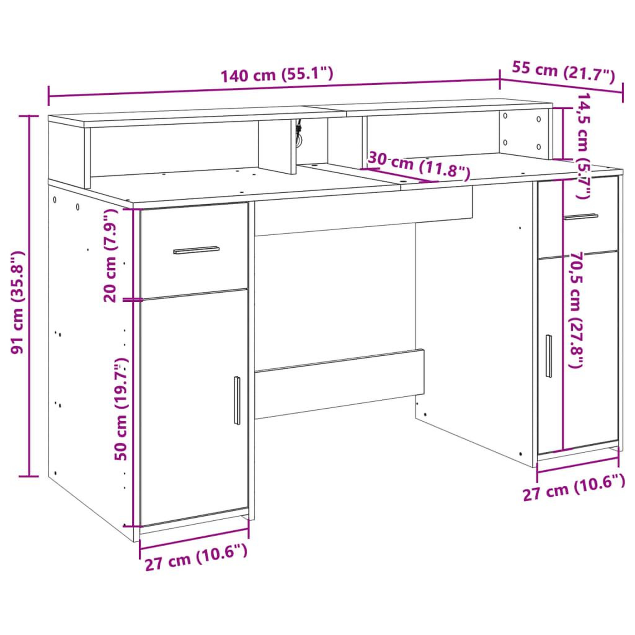 Voir la diapositive 6 : VIDAXL Bureau avec lumieres LED blanc 140x55x91 cm bois d'ingenierie