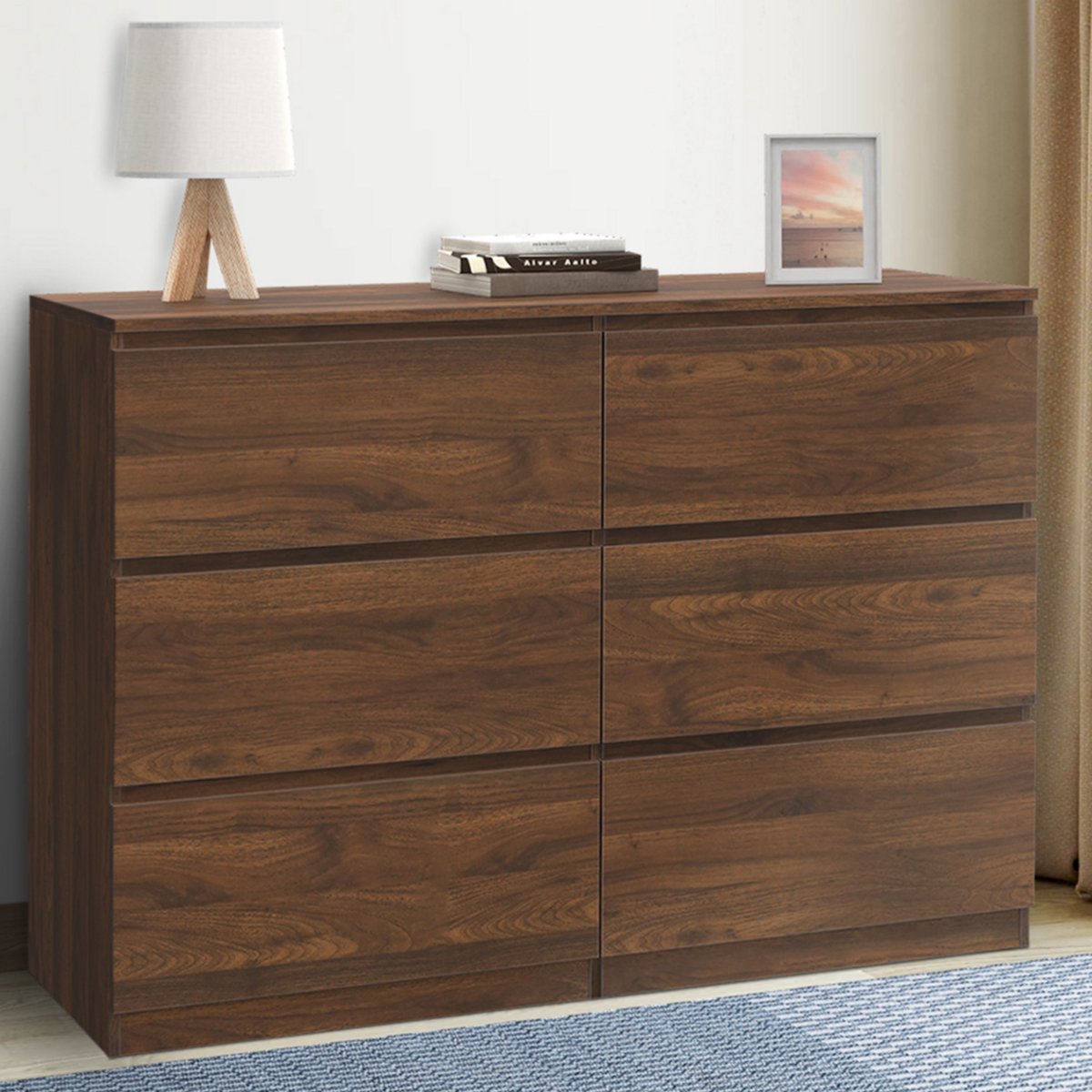 ID MARKET Commode 6 tiroirs TOMI 110 cm effet noyer